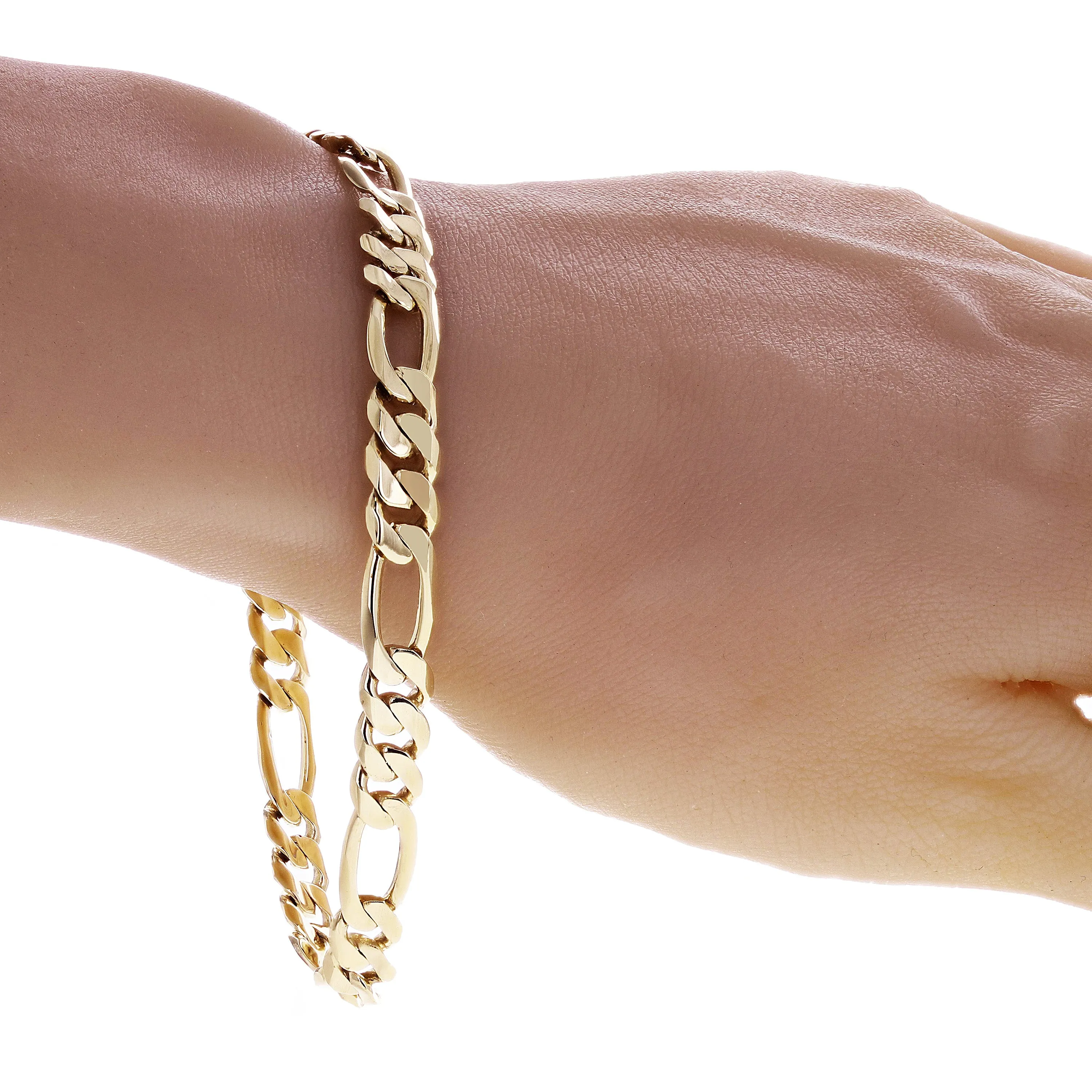 Men's 10k Yellow Gold Solid Figaro Chain Bracelet 7" - 9" 7.8mm