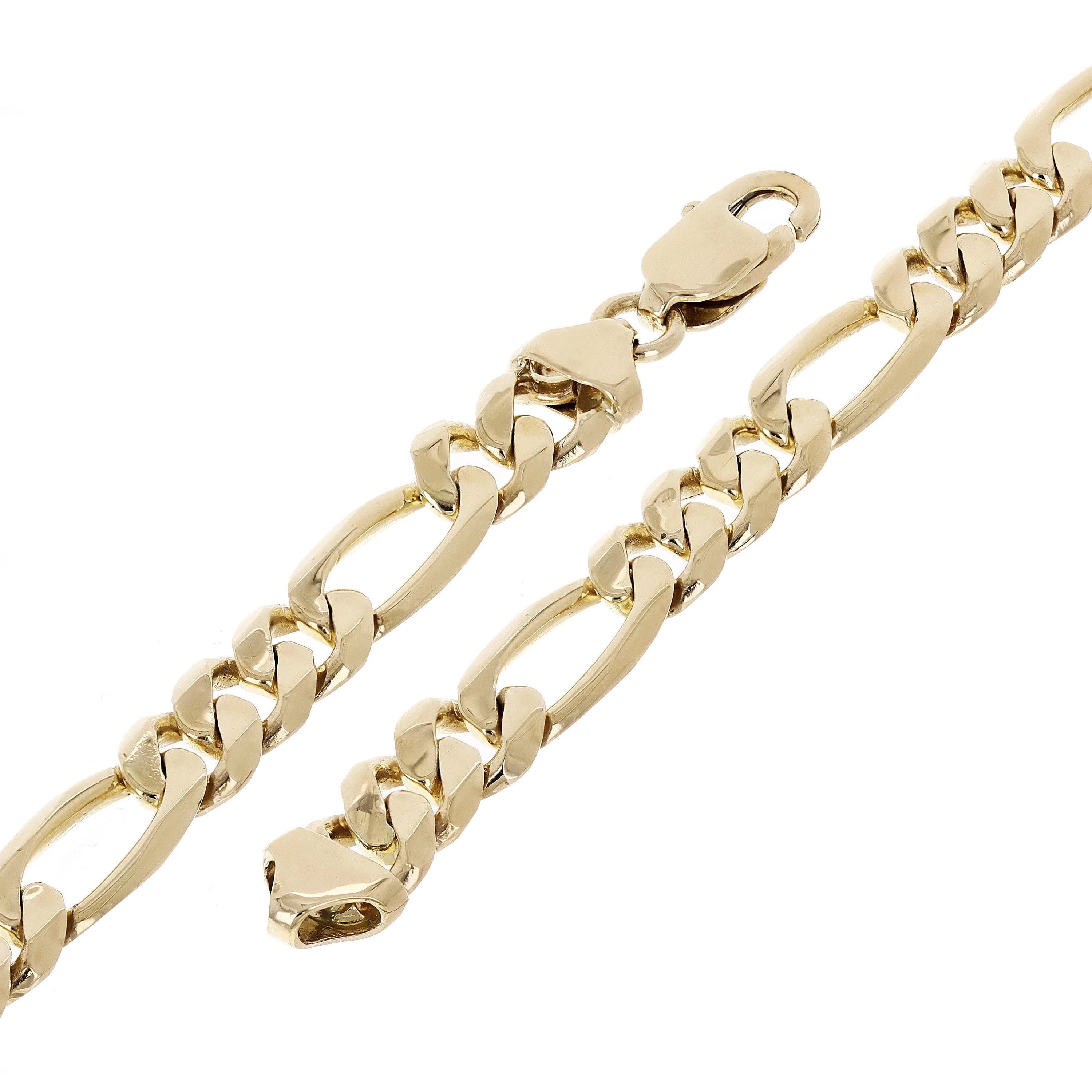 Men's 10k Yellow Gold Solid Figaro Chain Bracelet 7" - 9" 7.8mm