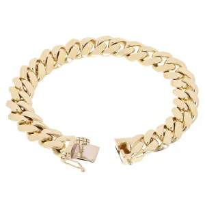 Men's 10k Yellow or White Gold Solid Miami Cuban Link Chain Bracelet 12.5mm Various Lengths