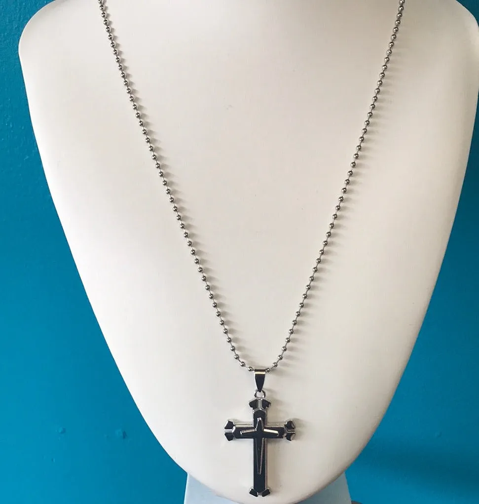 Men's 13"Silver Cross Necklace