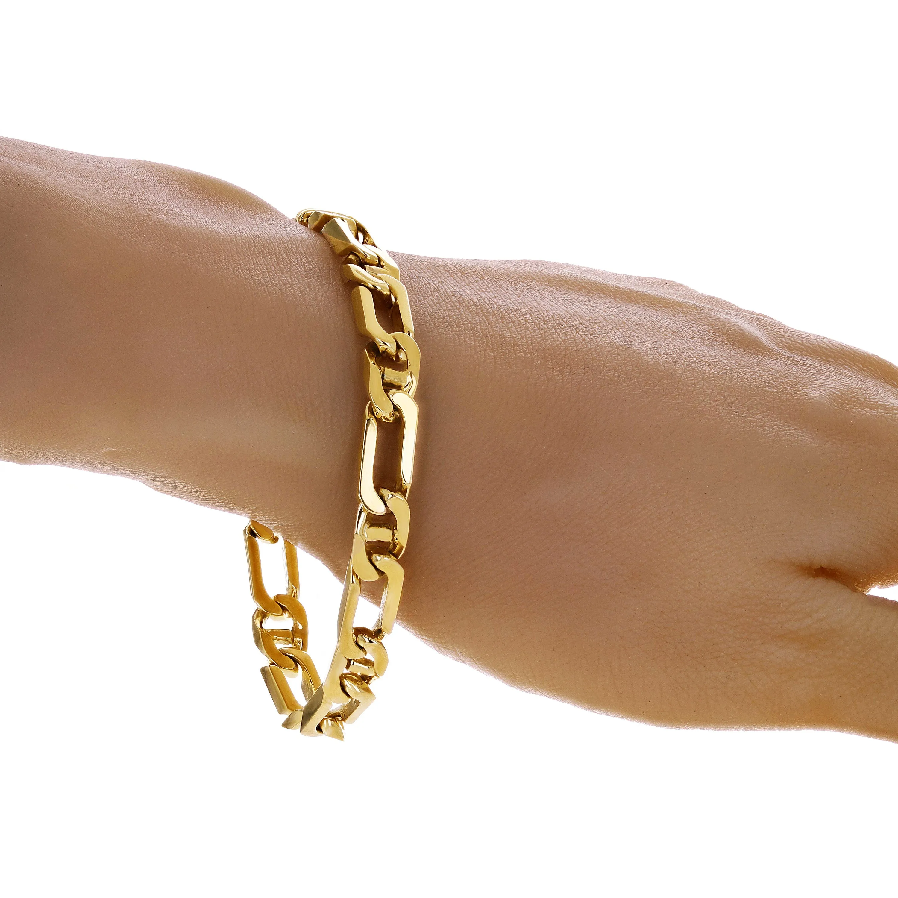 Men's 14k Yellow Gold Solid Figaro Anchor Mariner Bracelet 8" 7.5mm 33.7 grams