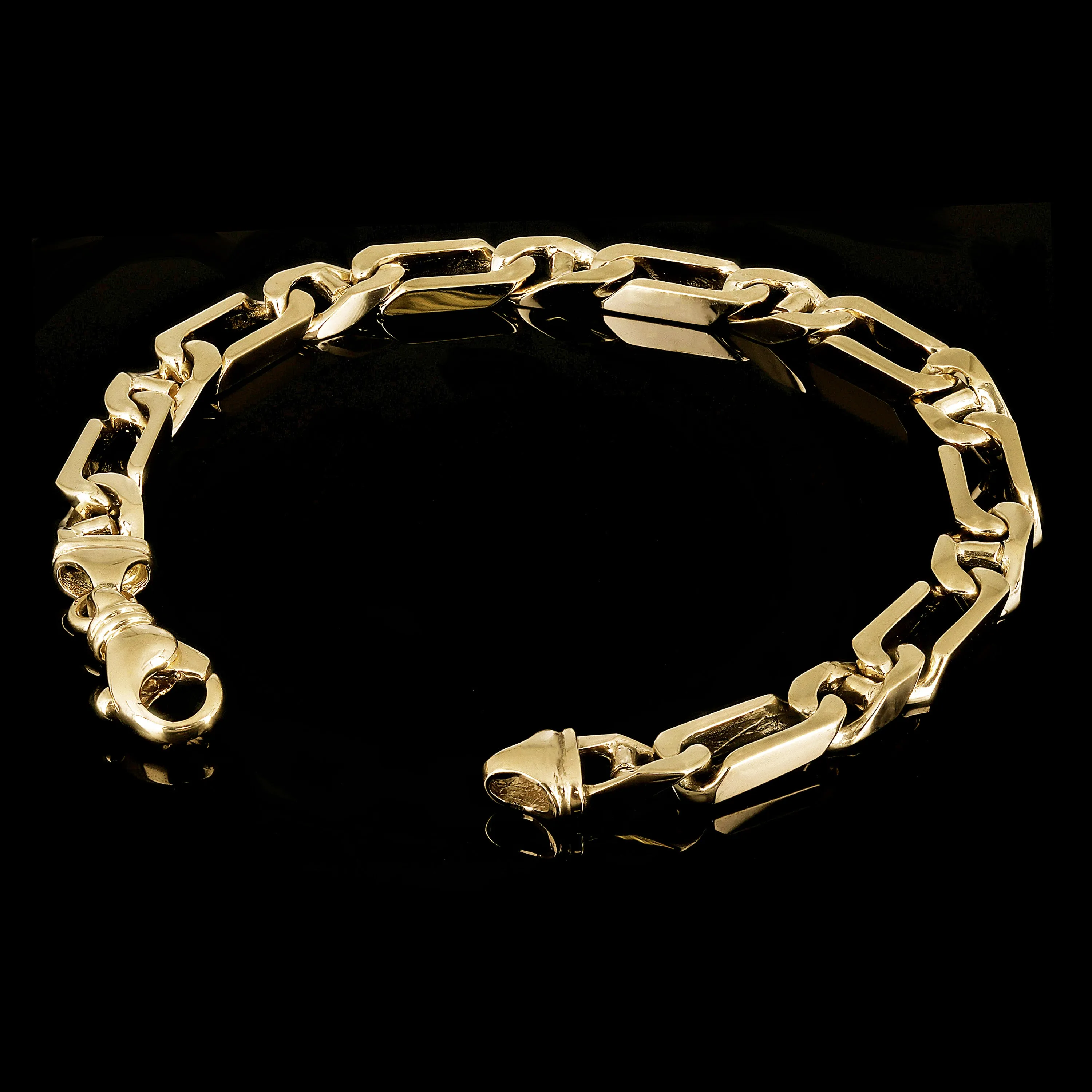 Men's 14k Yellow Gold Solid Figaro Anchor Mariner Bracelet 8" 7.5mm 33.7 grams