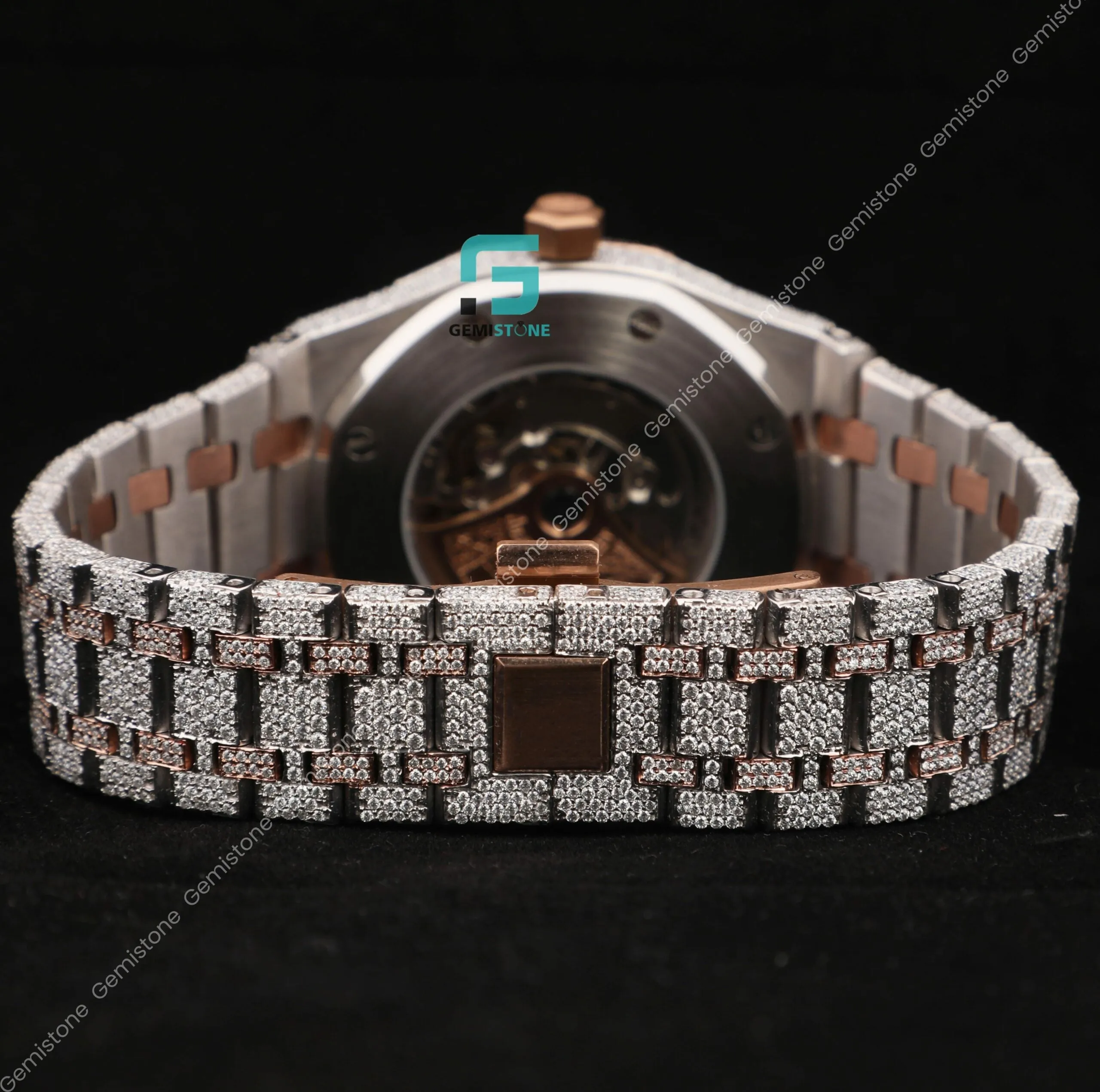 Men's 41MM Fully Studded Moissanite Iced Out Skeleton Watch