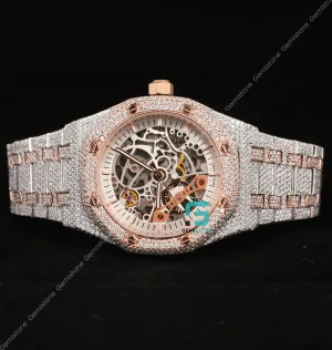 Men's 41MM Fully Studded Moissanite Iced Out Skeleton Watch