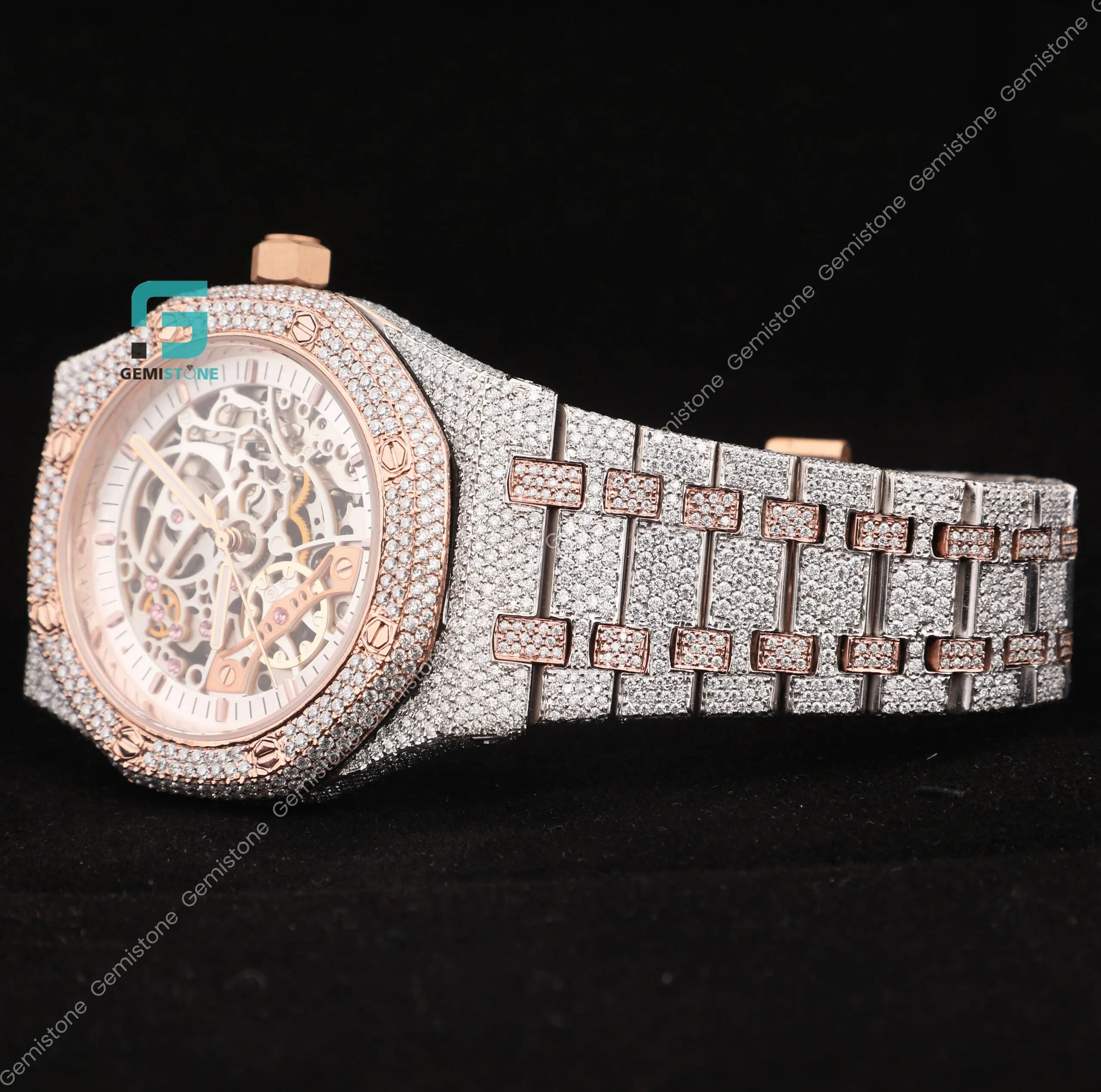 Men's 41MM Fully Studded Moissanite Iced Out Skeleton Watch