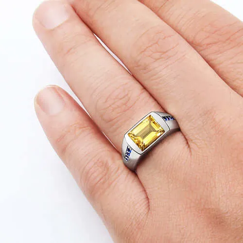 Men's Classic Ring with Accent Sapphires and 3.40ct Gemstone