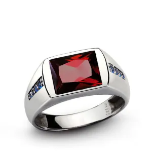 Men's Classic Ring with Accent Sapphires and 3.40ct Gemstone