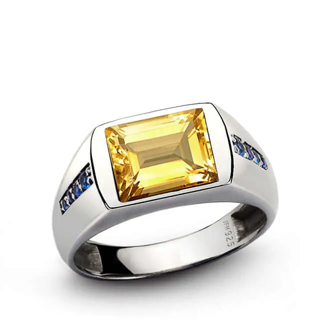 Men's Classic Ring with Accent Sapphires and 3.40ct Gemstone