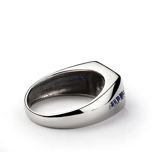 Men's Classic Ring with Accent Sapphires and 3.40ct Gemstone