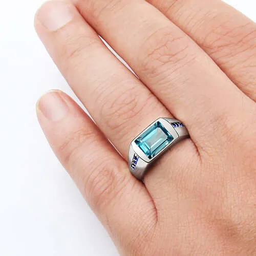 Men's Classic Ring with Accent Sapphires and 3.40ct Gemstone