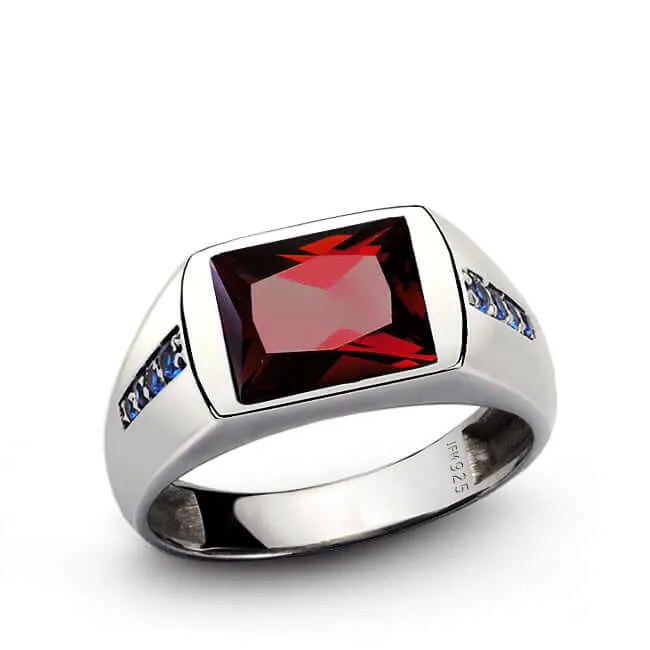Men's Classic Ring with Accent Sapphires and 3.40ct Gemstone