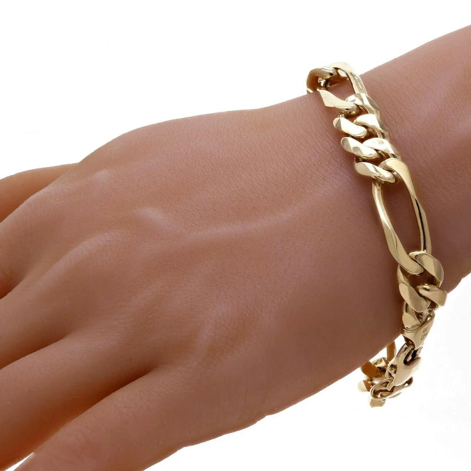 Men's Heavy Solid 14k Yellow White or Rose Gold Figaro Chain Bracelet 8" - 9" 11.5mm