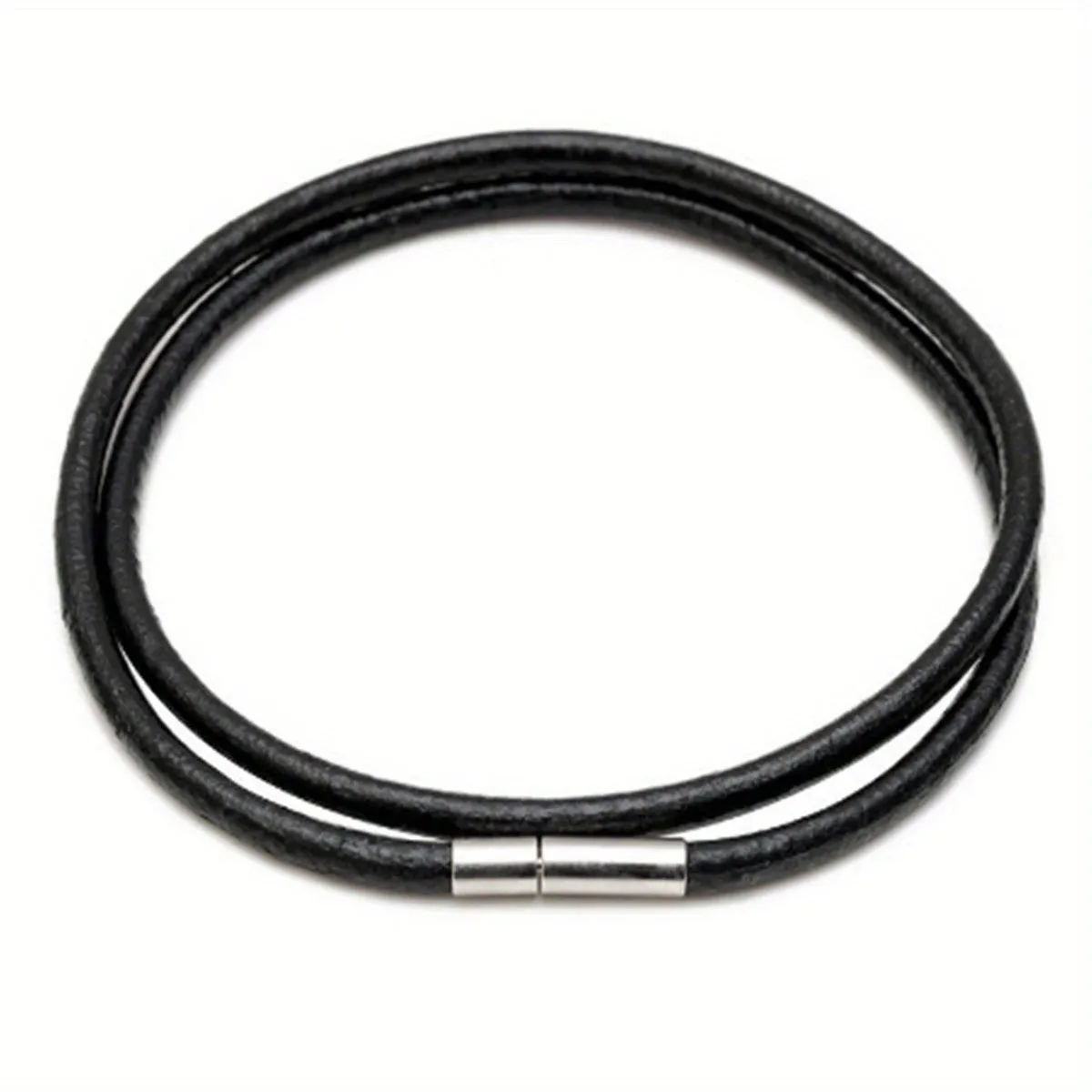 Men's Silk Leather Cord Necklace Stainless Steel Clasp