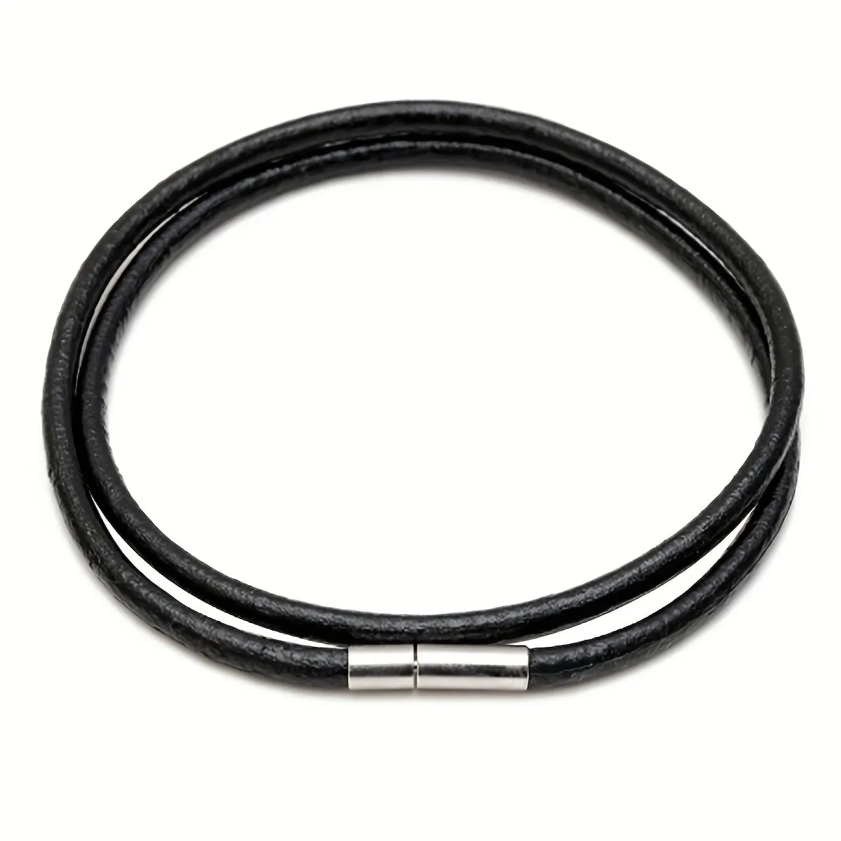 Men's Silk Leather Cord Necklace Stainless Steel Clasp