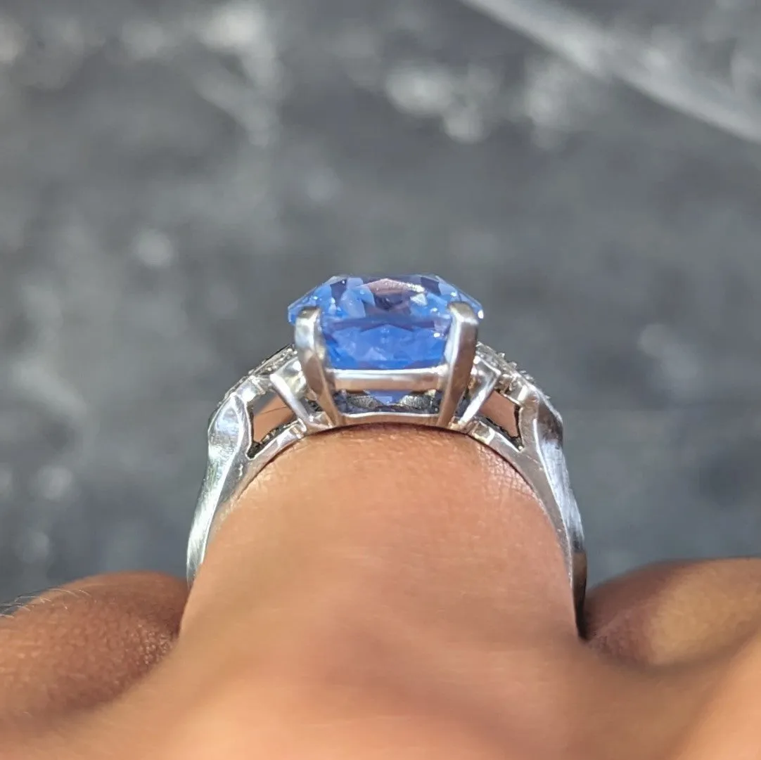 Mid-Century 6.60 CTW No Heat Ceylon Sapphire 18 Karat Gold Vintage Ring GIA