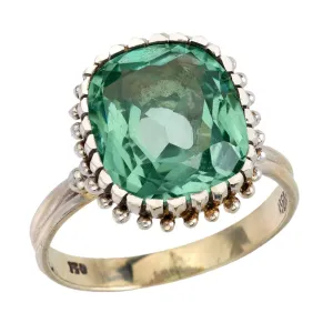 Mid Century 7 carat green beryl 18k white gold cocktail ring