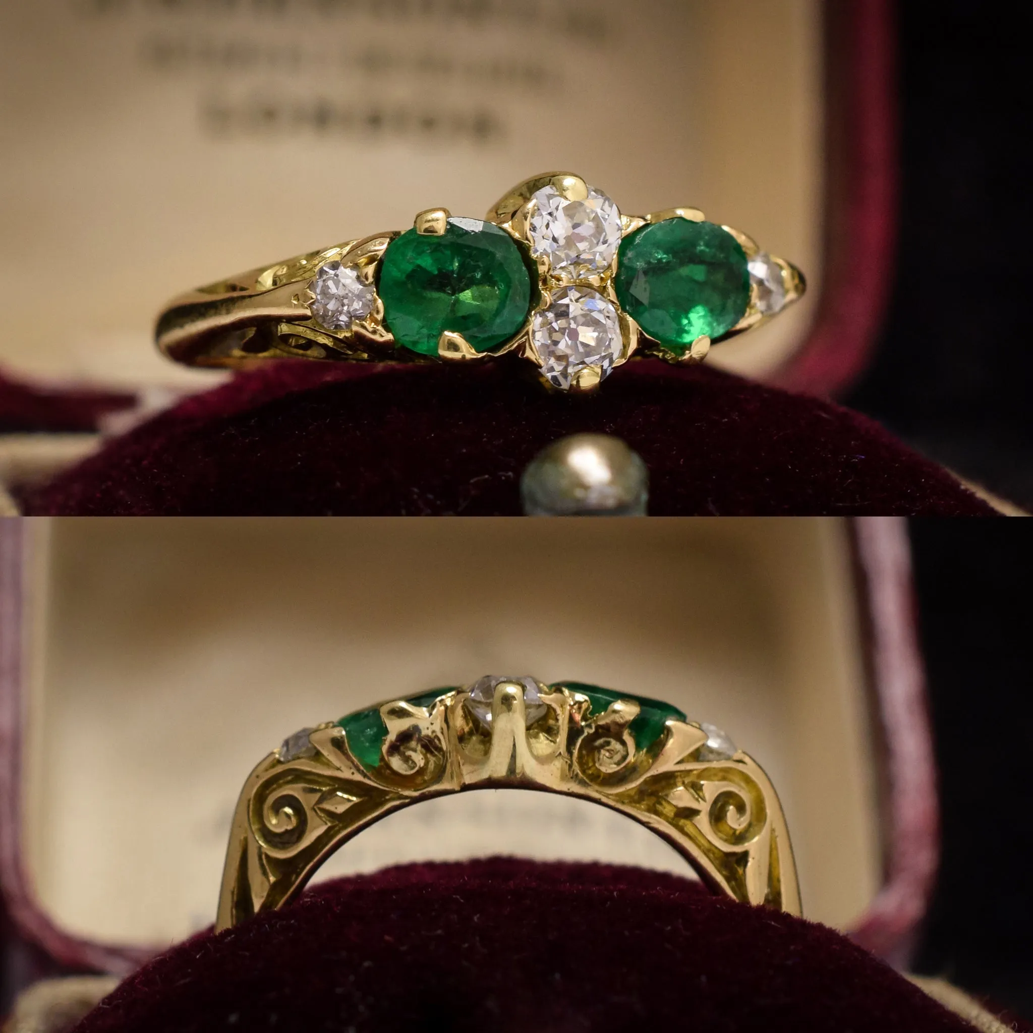 Mid-Victorian Emerald & Diamond Scrolled Ring