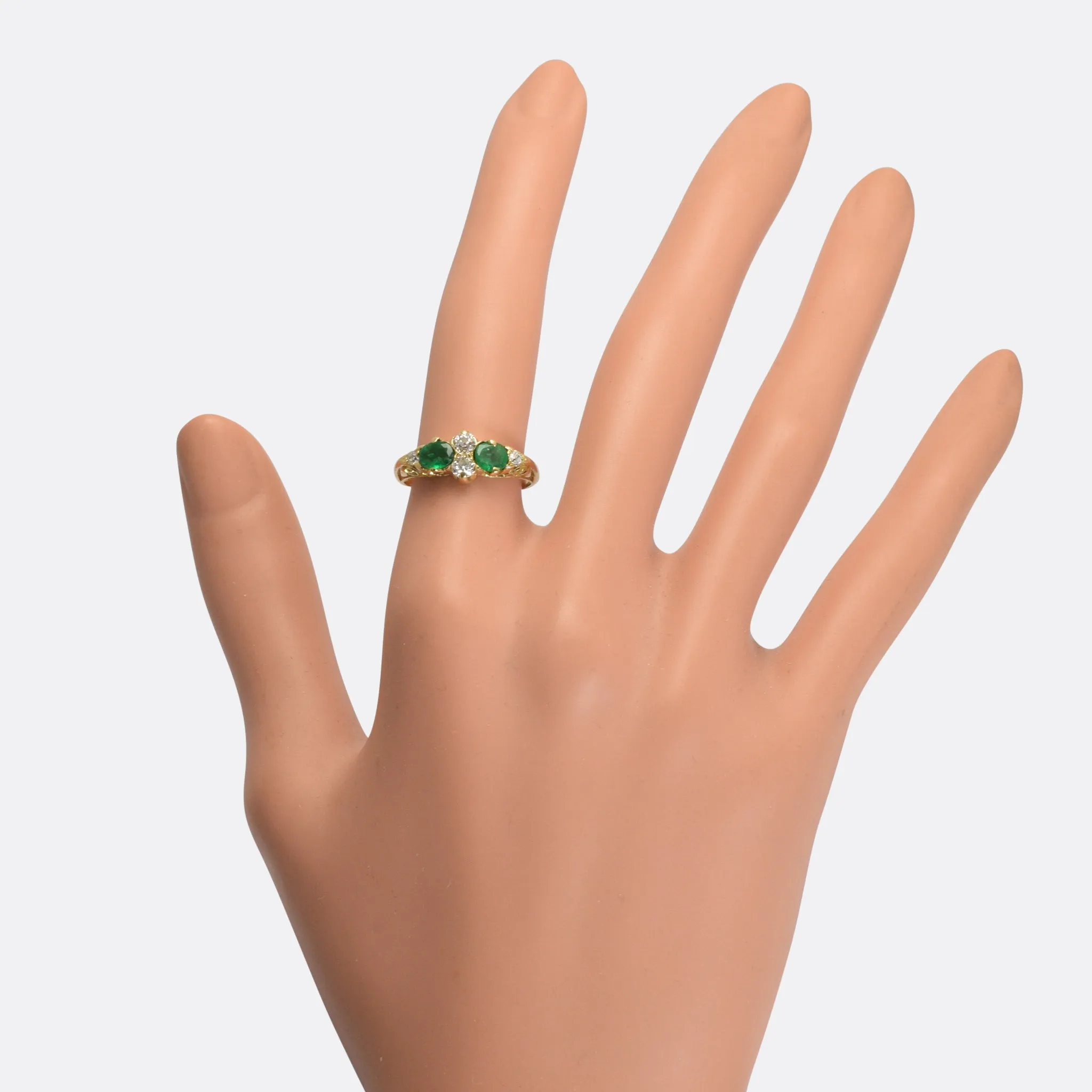 Mid-Victorian Emerald & Diamond Scrolled Ring