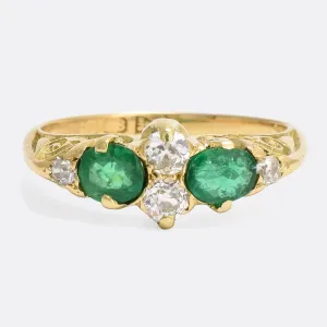 Mid-Victorian Emerald & Diamond Scrolled Ring