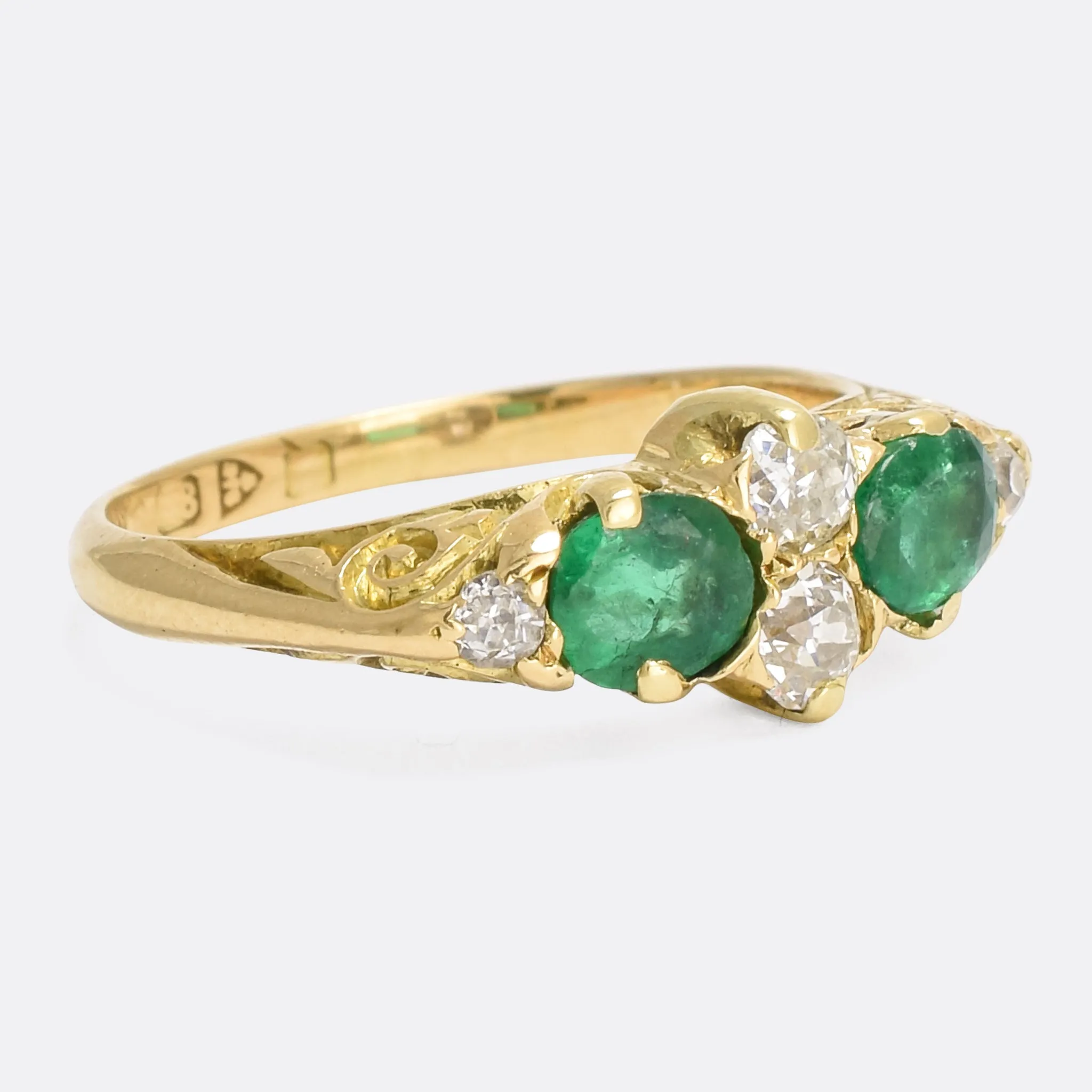 Mid-Victorian Emerald & Diamond Scrolled Ring