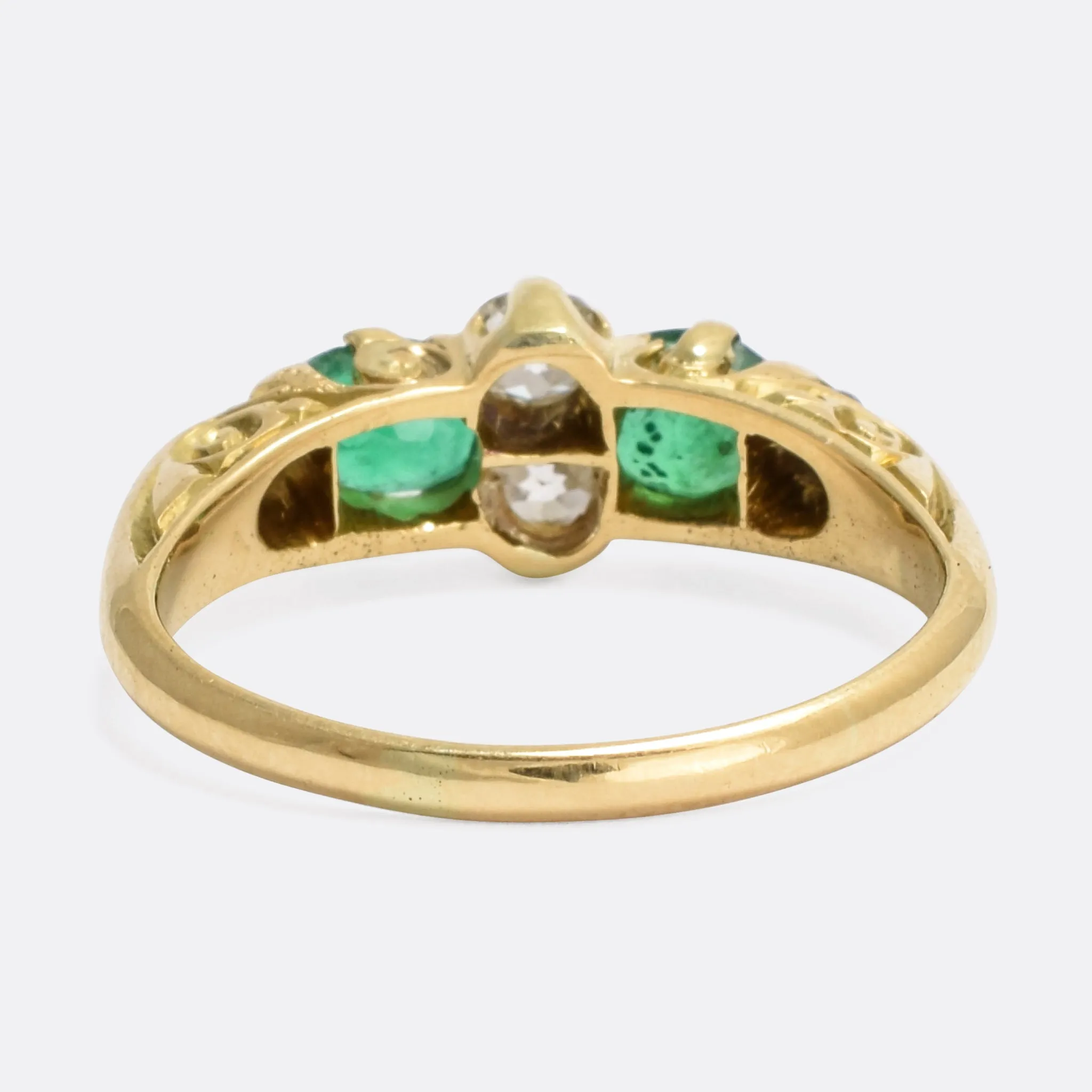 Mid-Victorian Emerald & Diamond Scrolled Ring