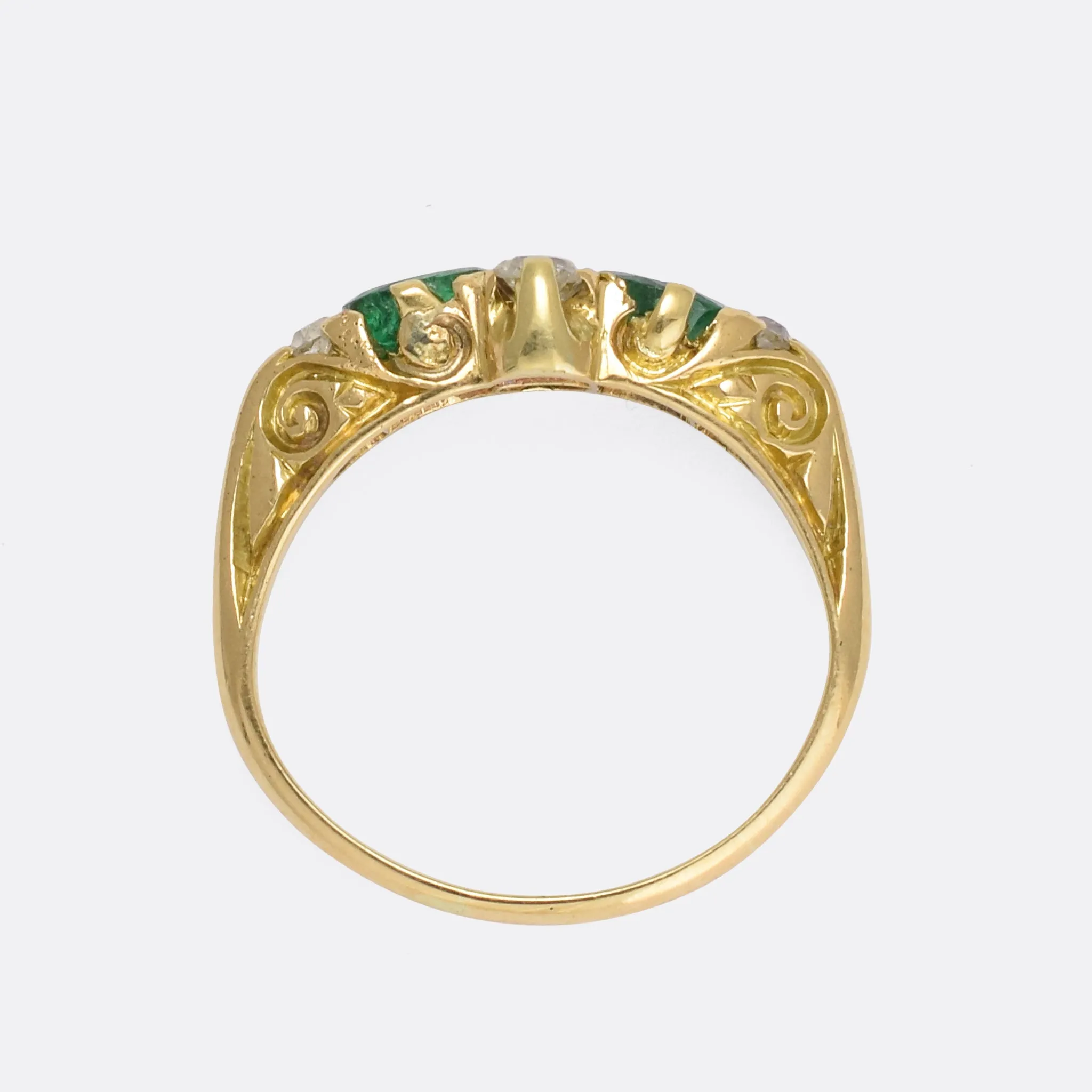 Mid-Victorian Emerald & Diamond Scrolled Ring