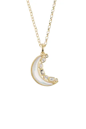 Mini Crescent Moon Inlay Necklace | Mother of Pearl & Diamond