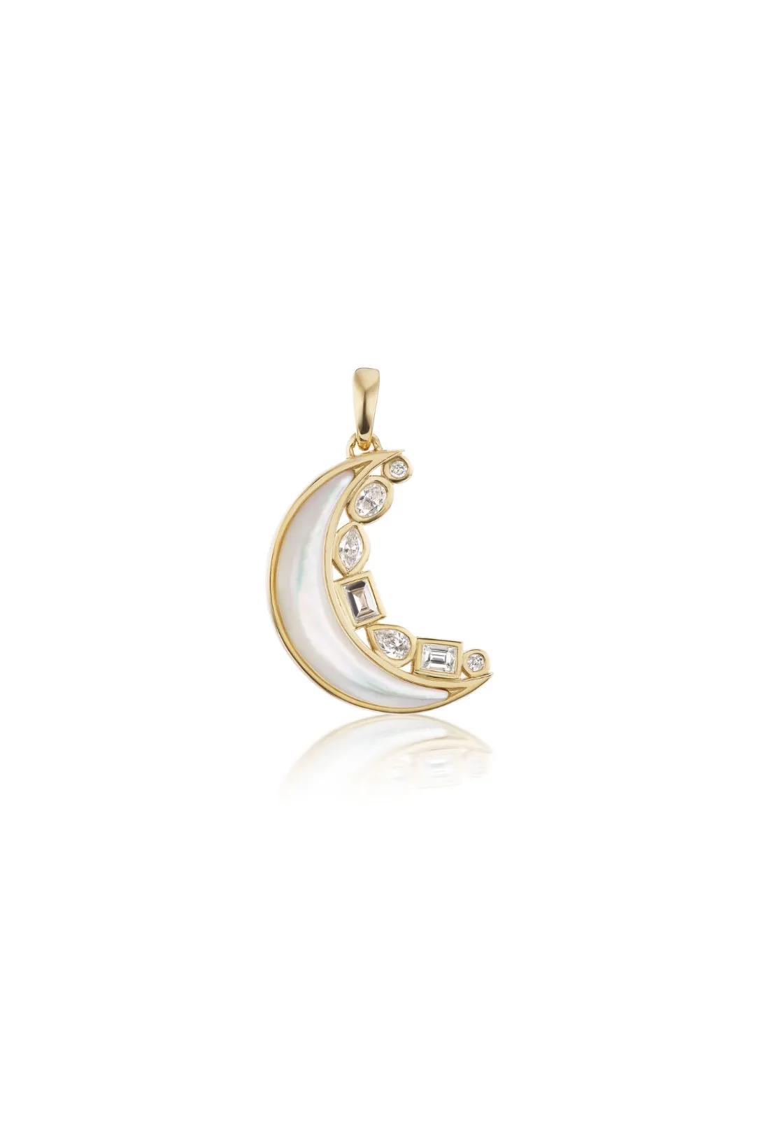 Mini Crescent Moon Inlay Necklace | Mother of Pearl & Diamond