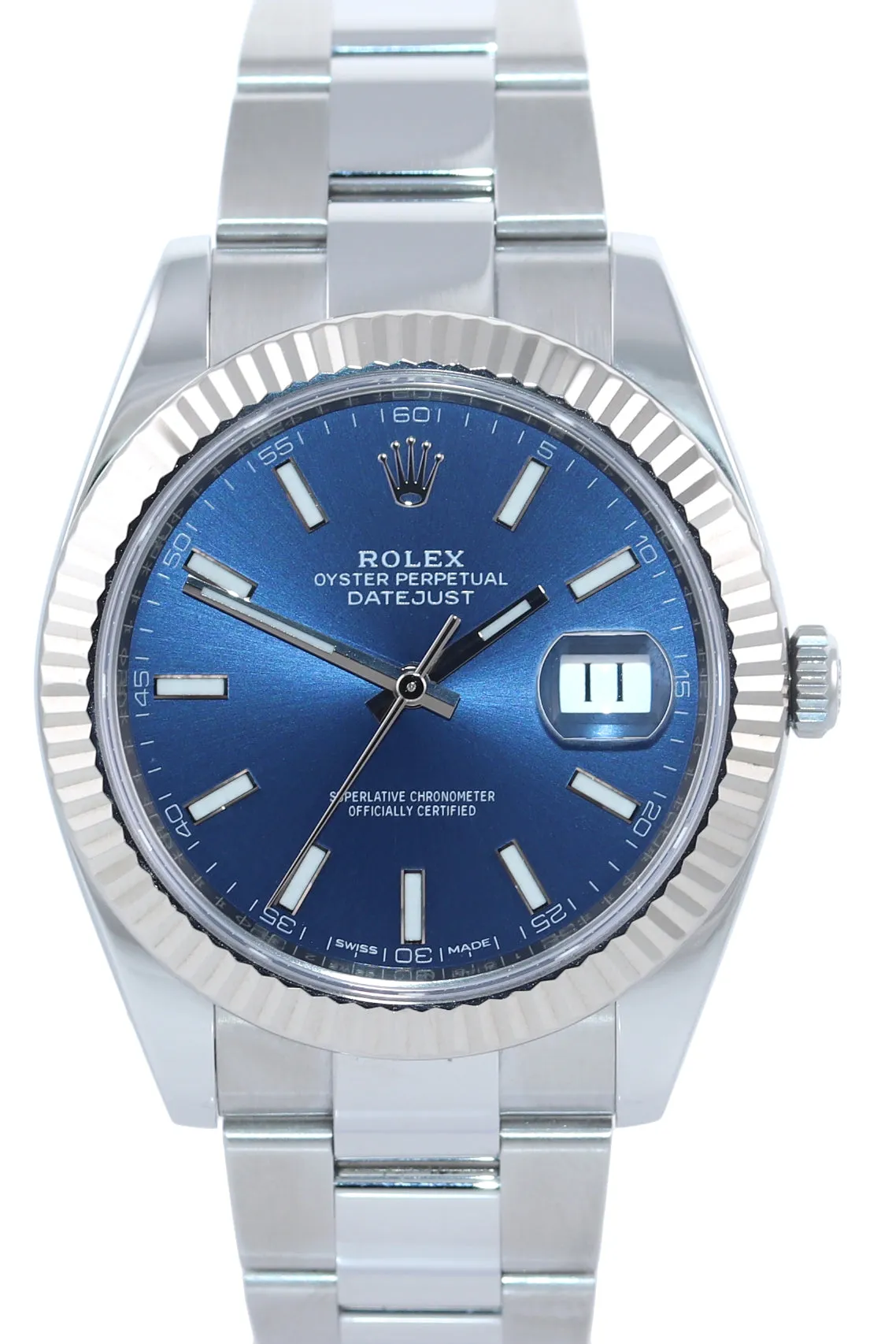 MINT 2018 Rolex DateJust 41 126334 Blue Stick Dial Steel Fluted Watch Box