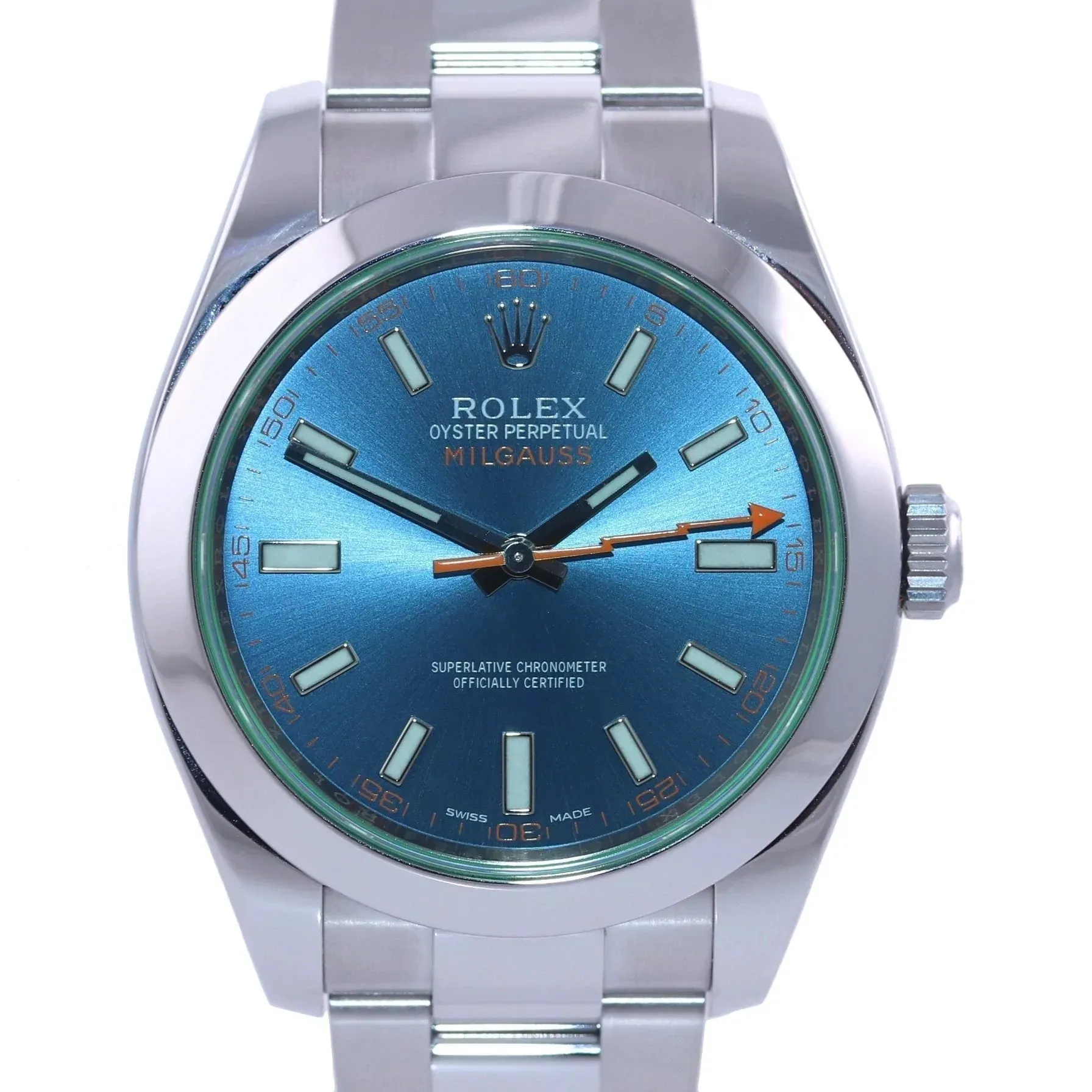 MINT 2022 Rolex Milgauss Blue Anniversary Green 116400GV Steel 40mm Watch Box