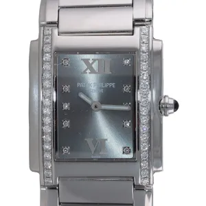 MINT Ladies Patek Philippe Twenty-4 24 Steel Gray Diamond 4910/10A-010 Watch