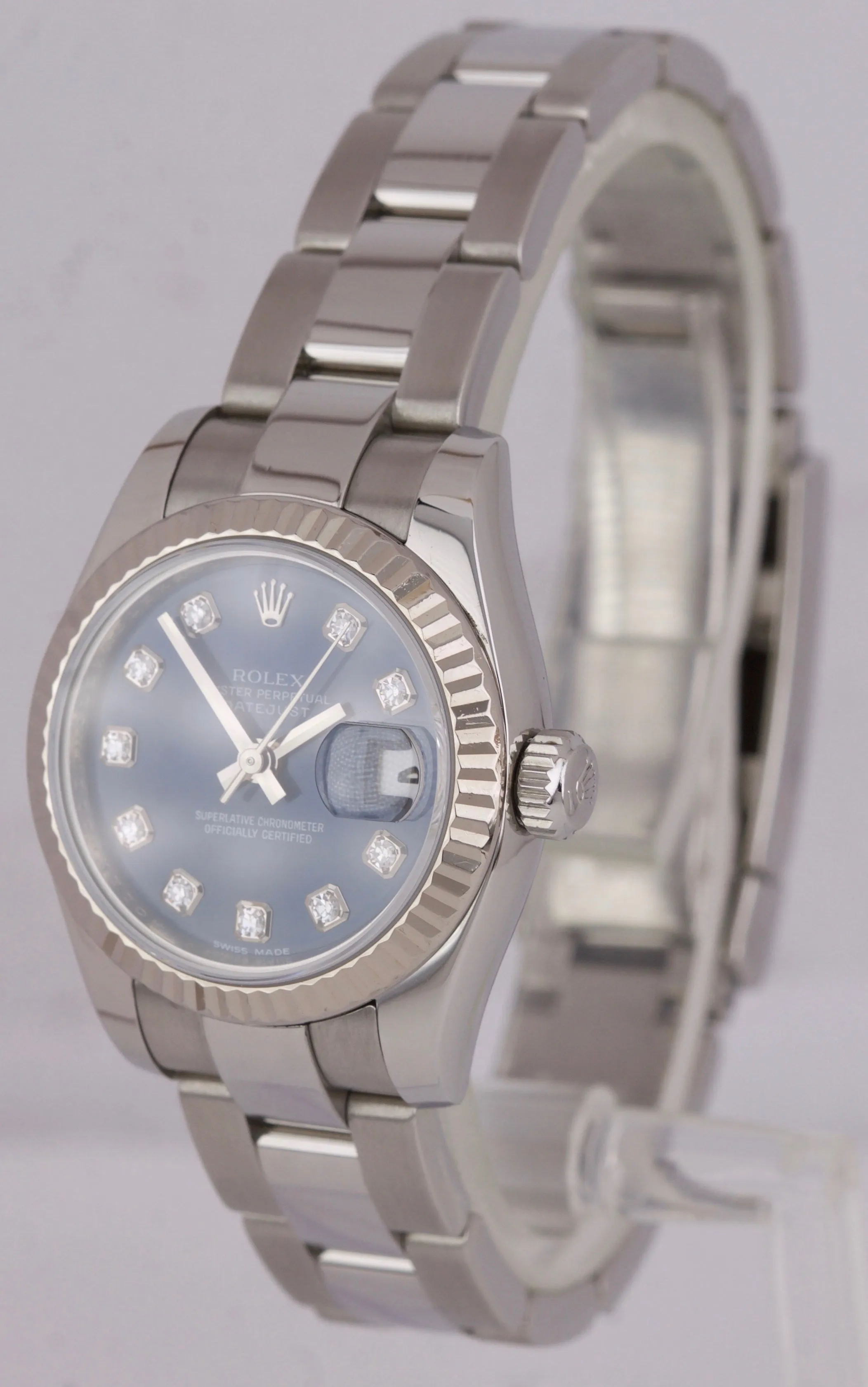 MINT Rolex DateJust 26mm REHAUT Blue Diamond Stainless Steel Date Watch 179174