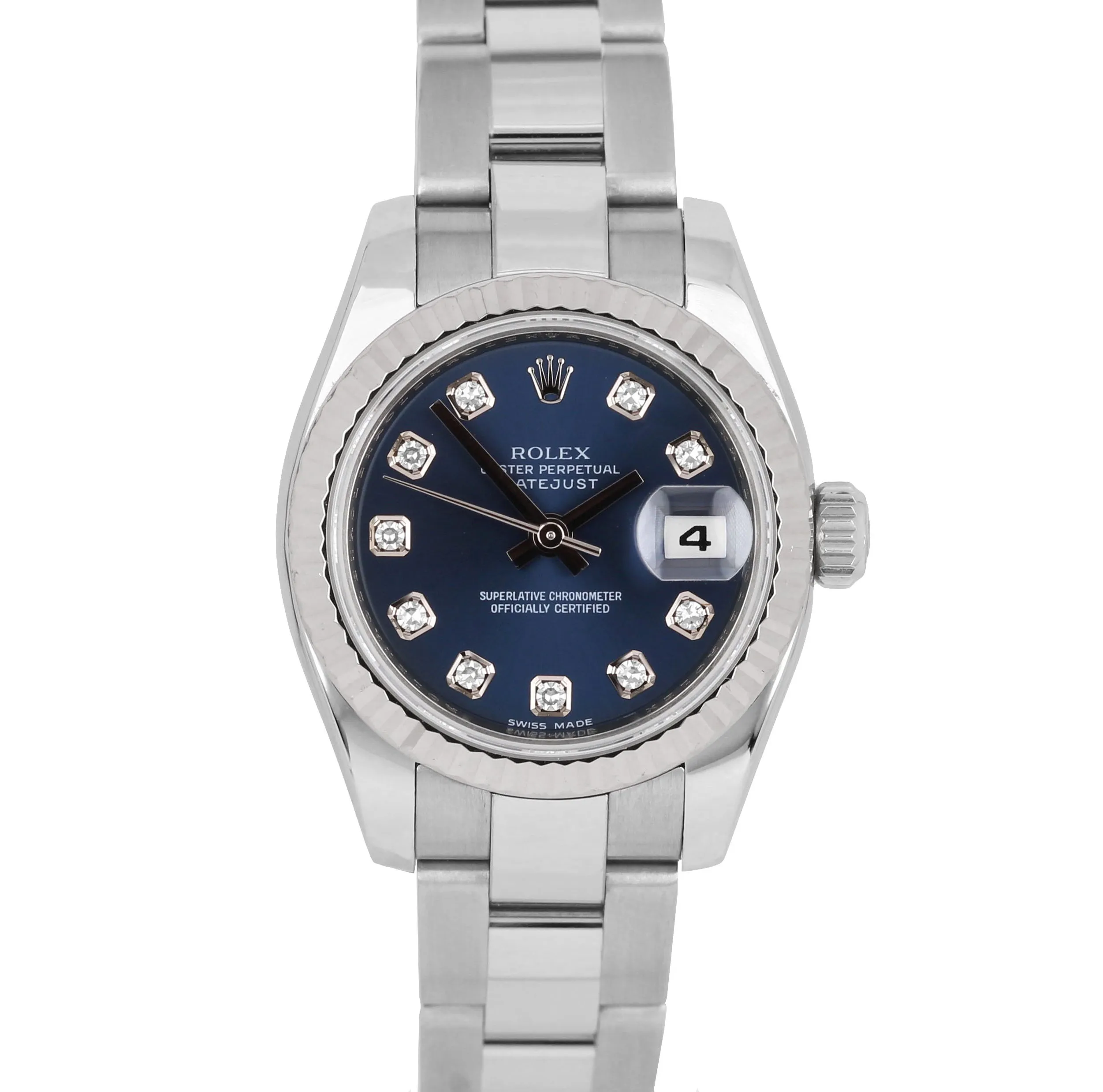 MINT Rolex DateJust 26mm REHAUT Blue Diamond Stainless Steel Date Watch 179174