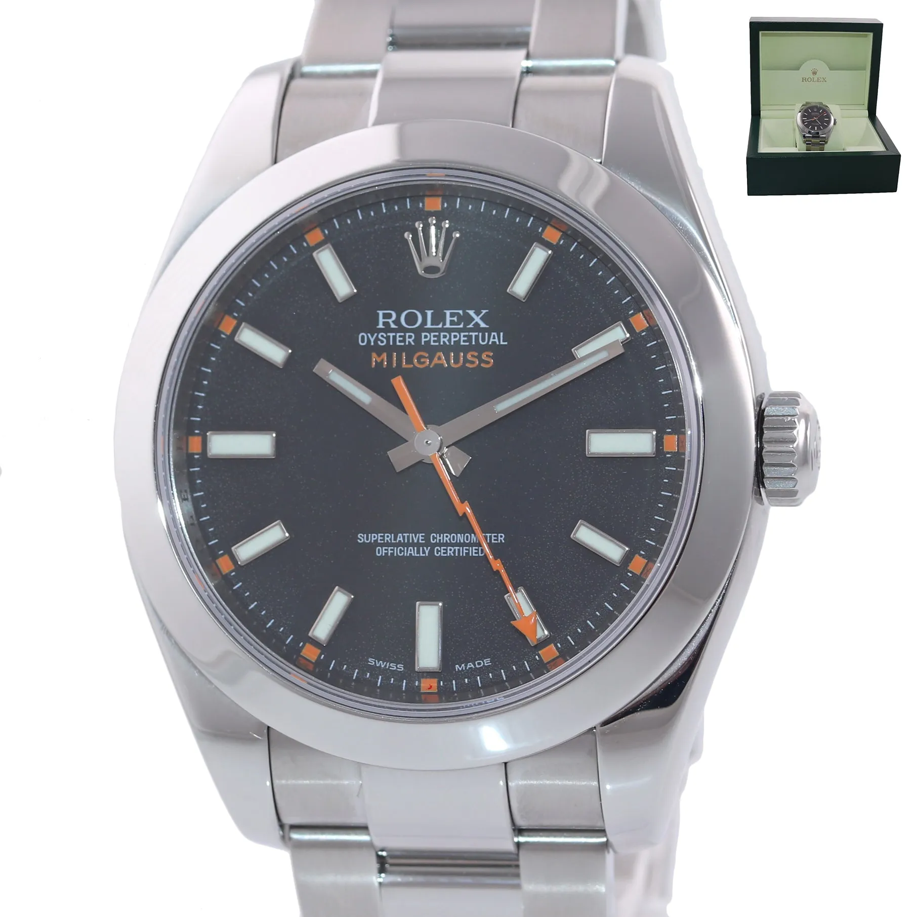 MINT Rolex Milgauss 116400 Stainless Steel Black Dial 40mm Watch and Box