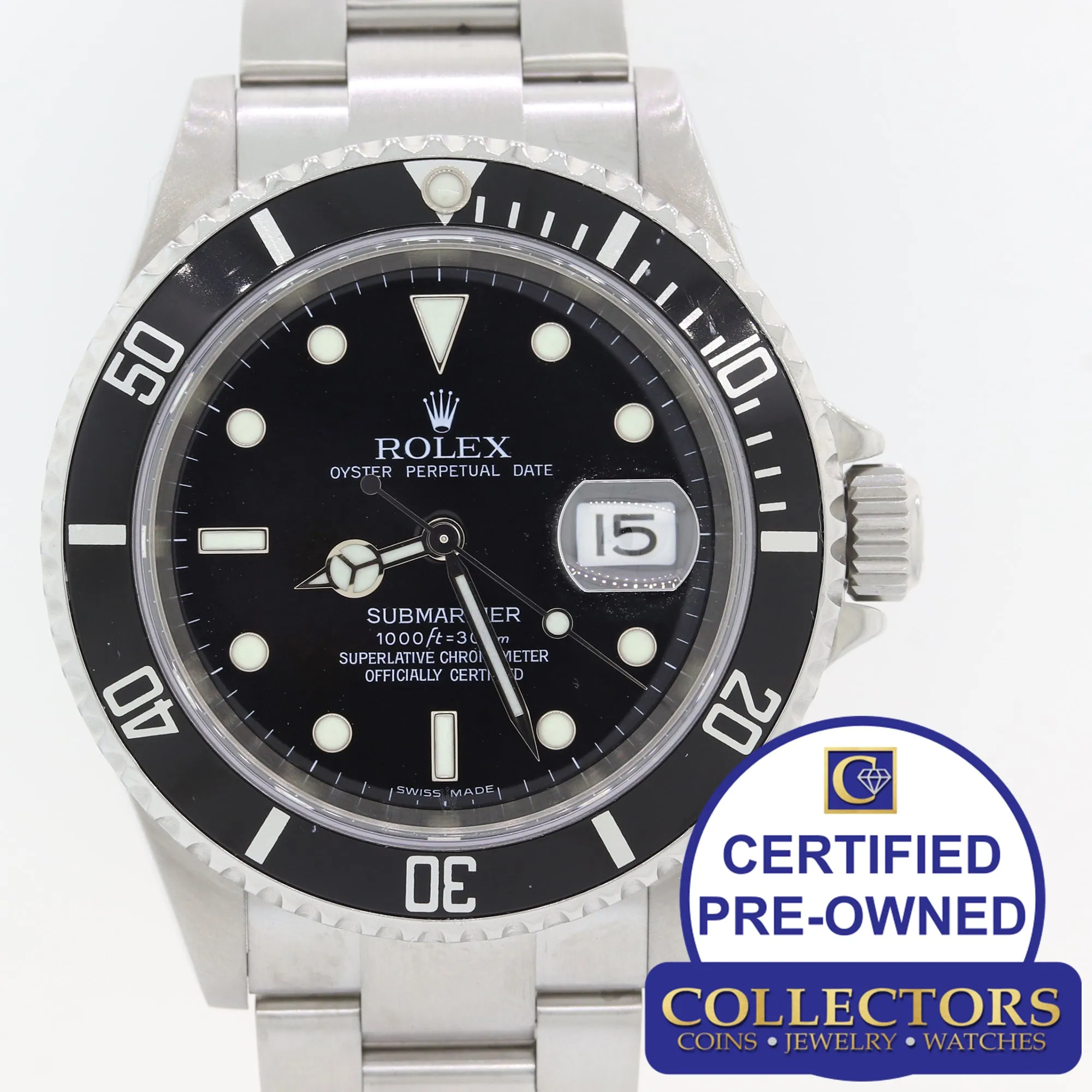 MINT Rolex Submariner Date 16610 Steel SEL Pre-Ceramic Black 40mm Watch