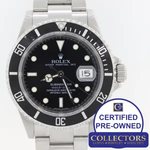 MINT Rolex Submariner Date 16610 Steel SEL Pre-Ceramic Black 40mm Watch