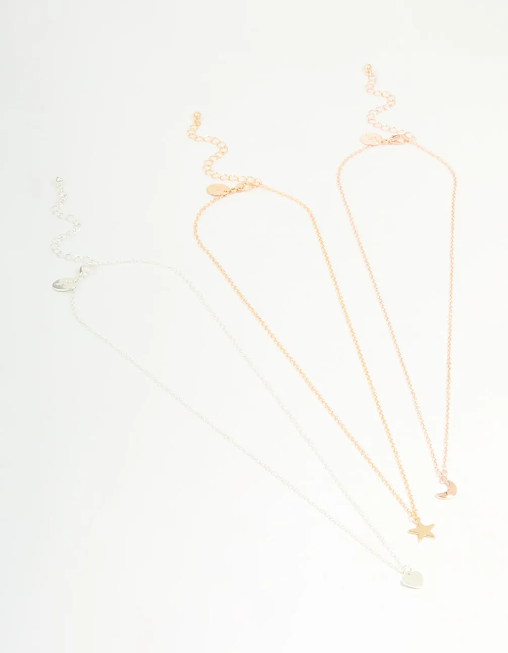 Mixed Metal Star, Moon & Heart Necklaces 3-Pack