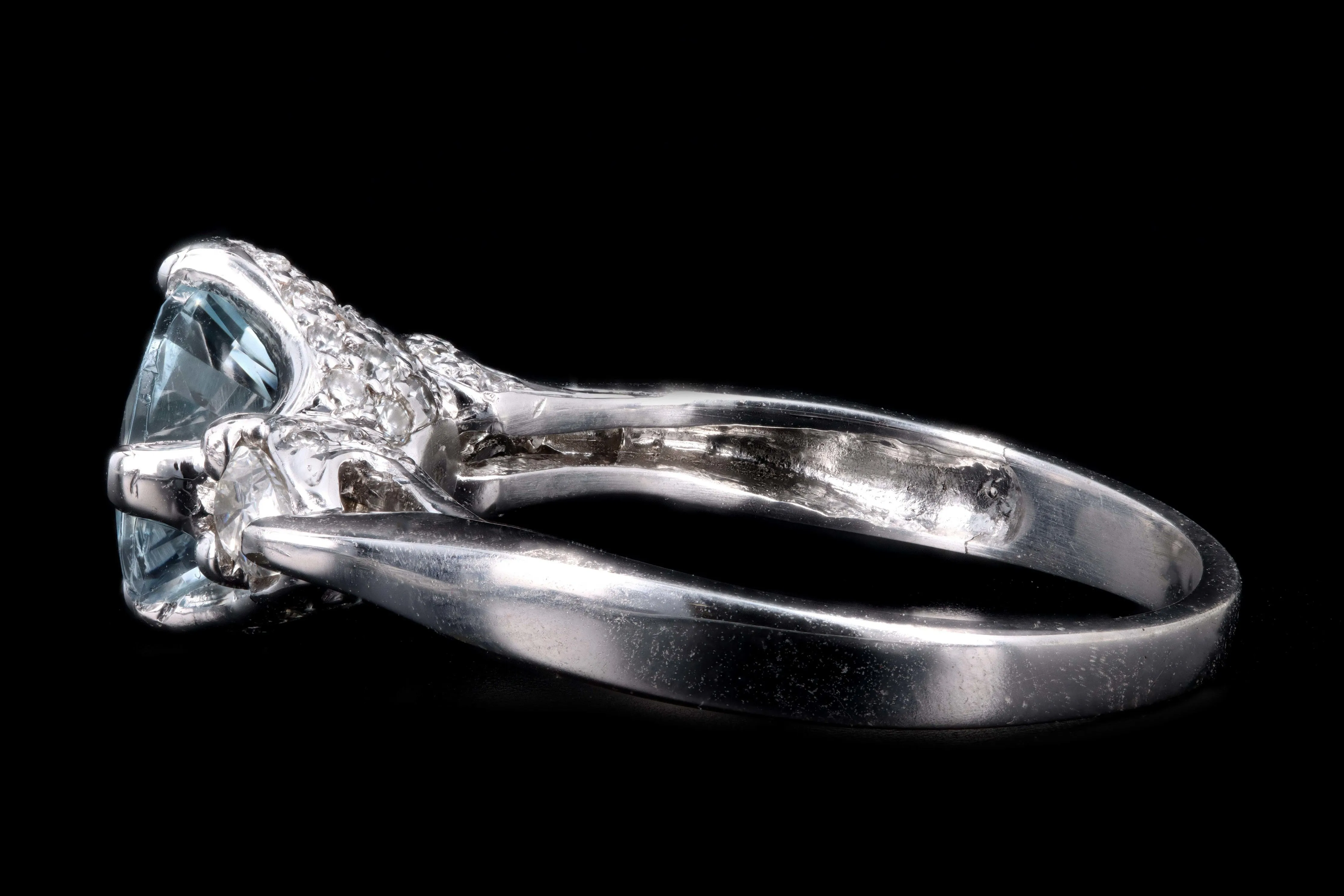 Modern 14K White Gold 1.24 Carat Mixed Cushion Cut Aquamarine & Diamond Ring
