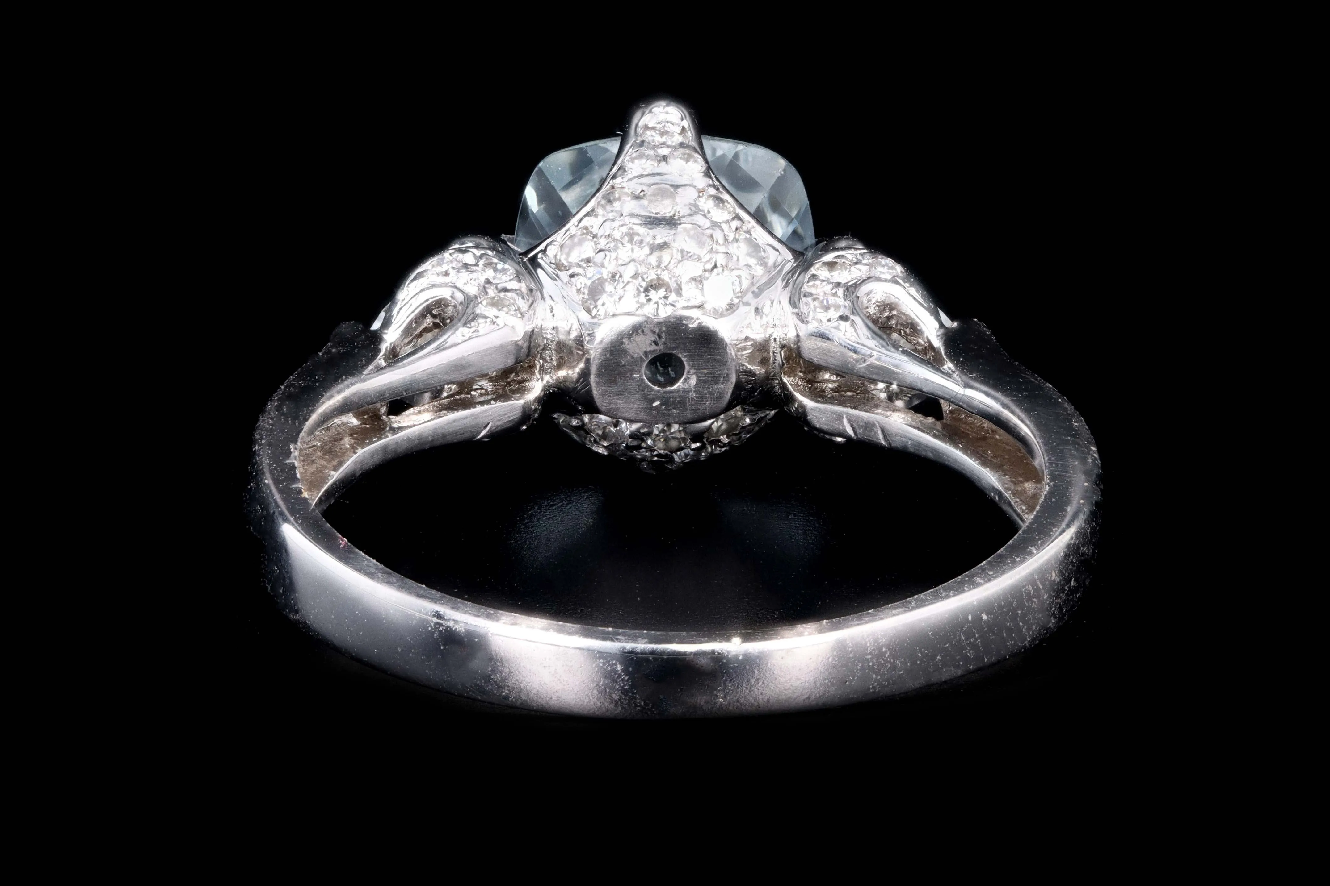 Modern 14K White Gold 1.24 Carat Mixed Cushion Cut Aquamarine & Diamond Ring
