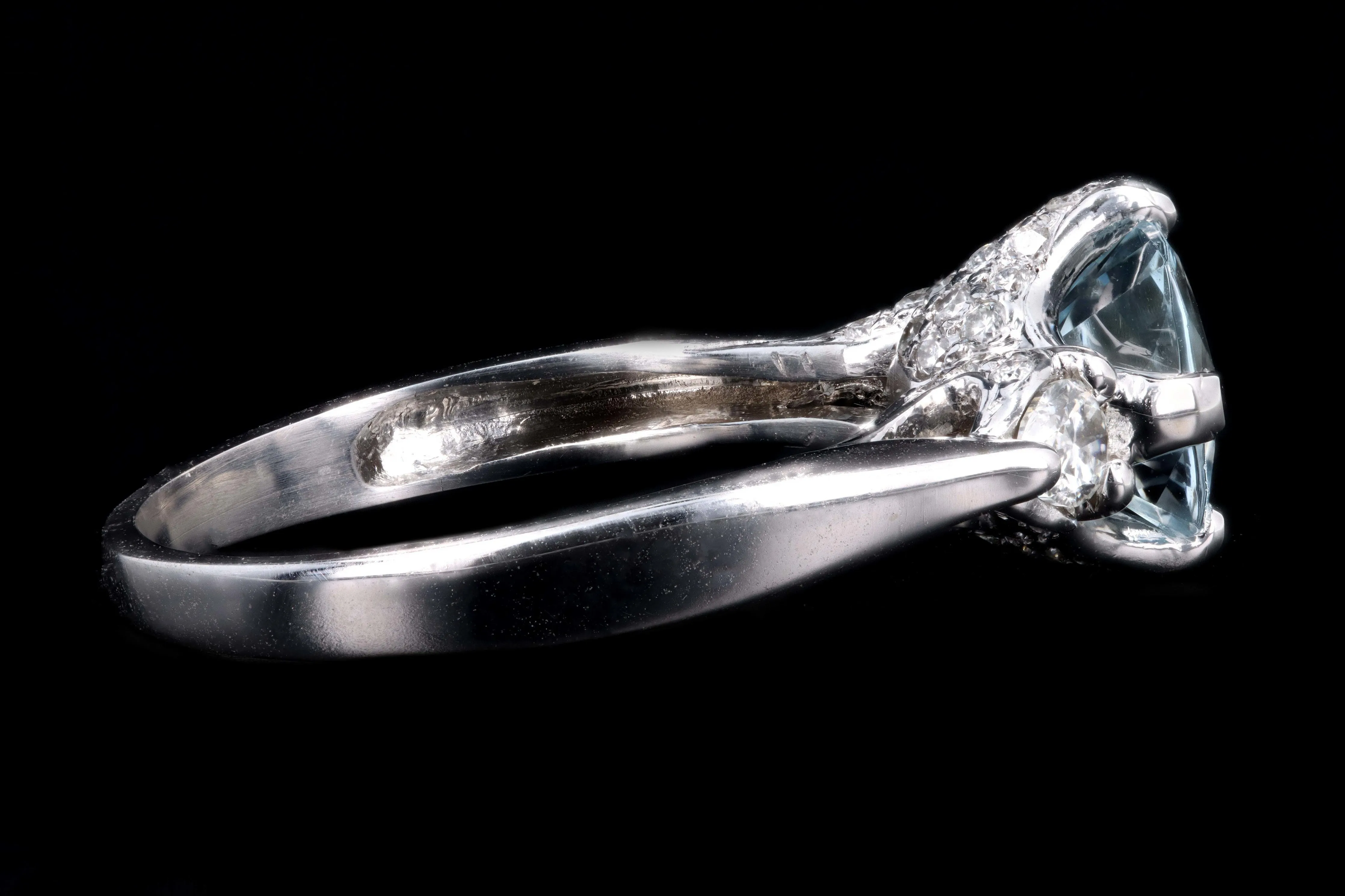 Modern 14K White Gold 1.24 Carat Mixed Cushion Cut Aquamarine & Diamond Ring