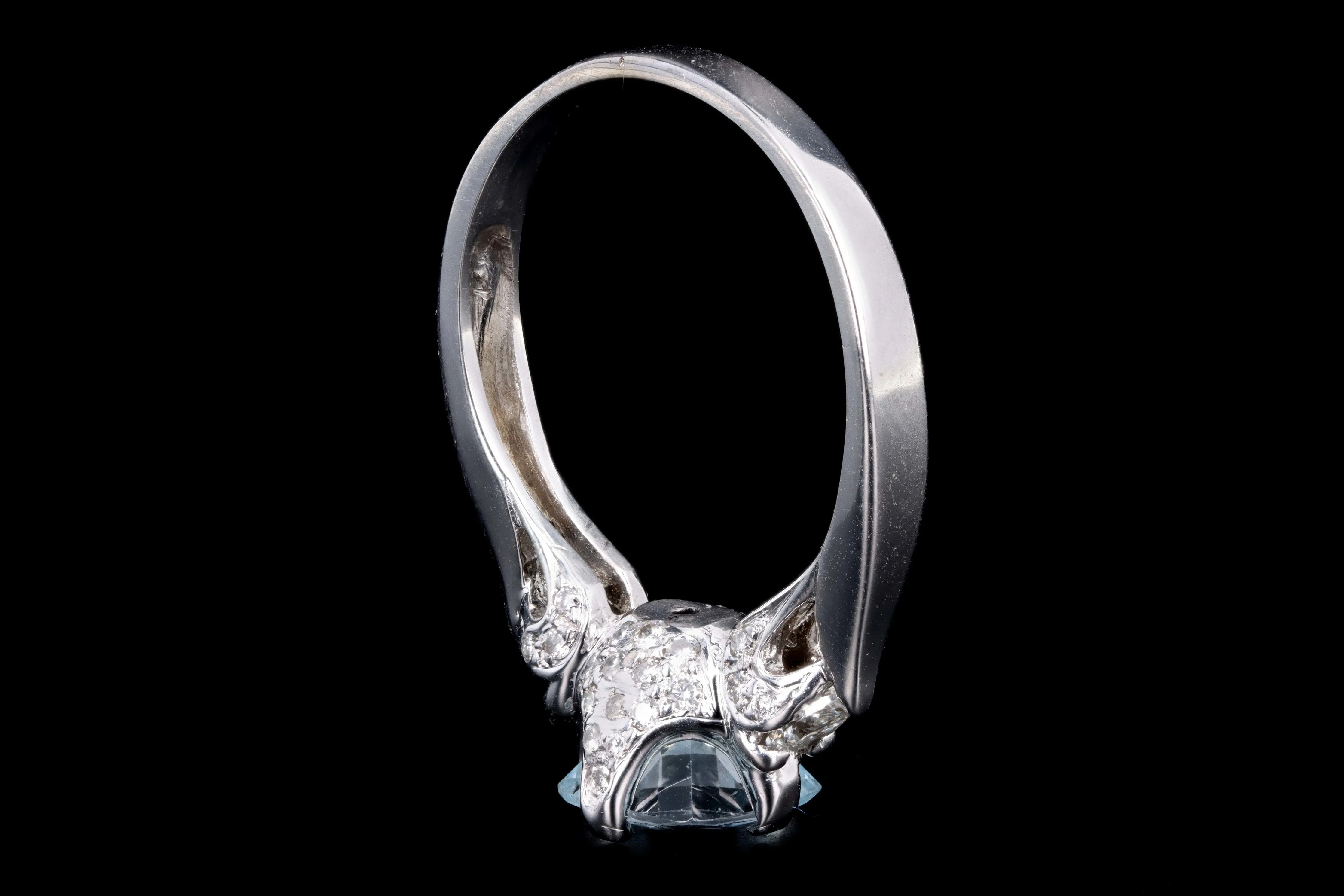 Modern 14K White Gold 1.24 Carat Mixed Cushion Cut Aquamarine & Diamond Ring