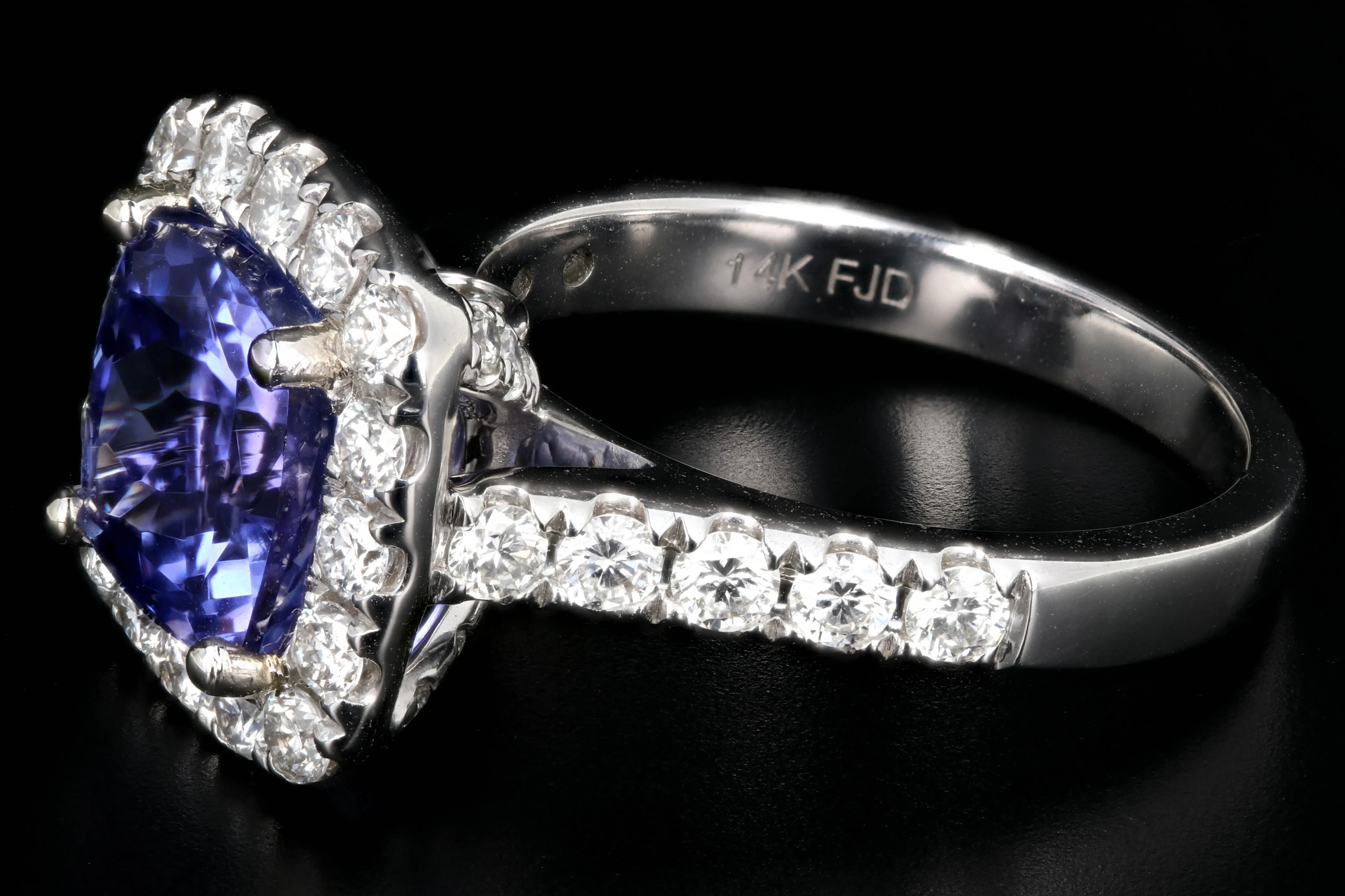 Modern 14k White Gold 3.31CT Tanzanite and Diamond Ring