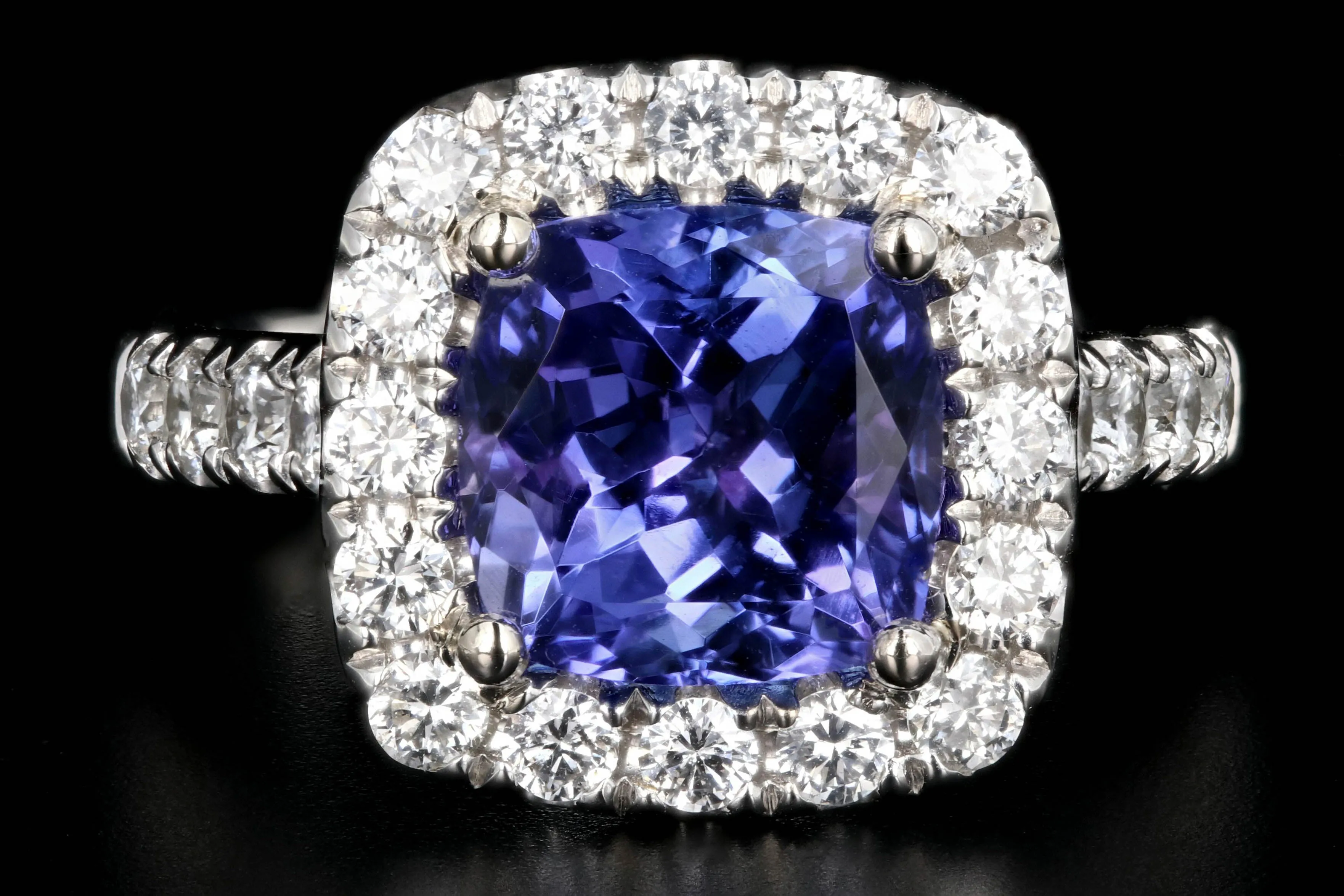 Modern 14k White Gold 3.31CT Tanzanite and Diamond Ring