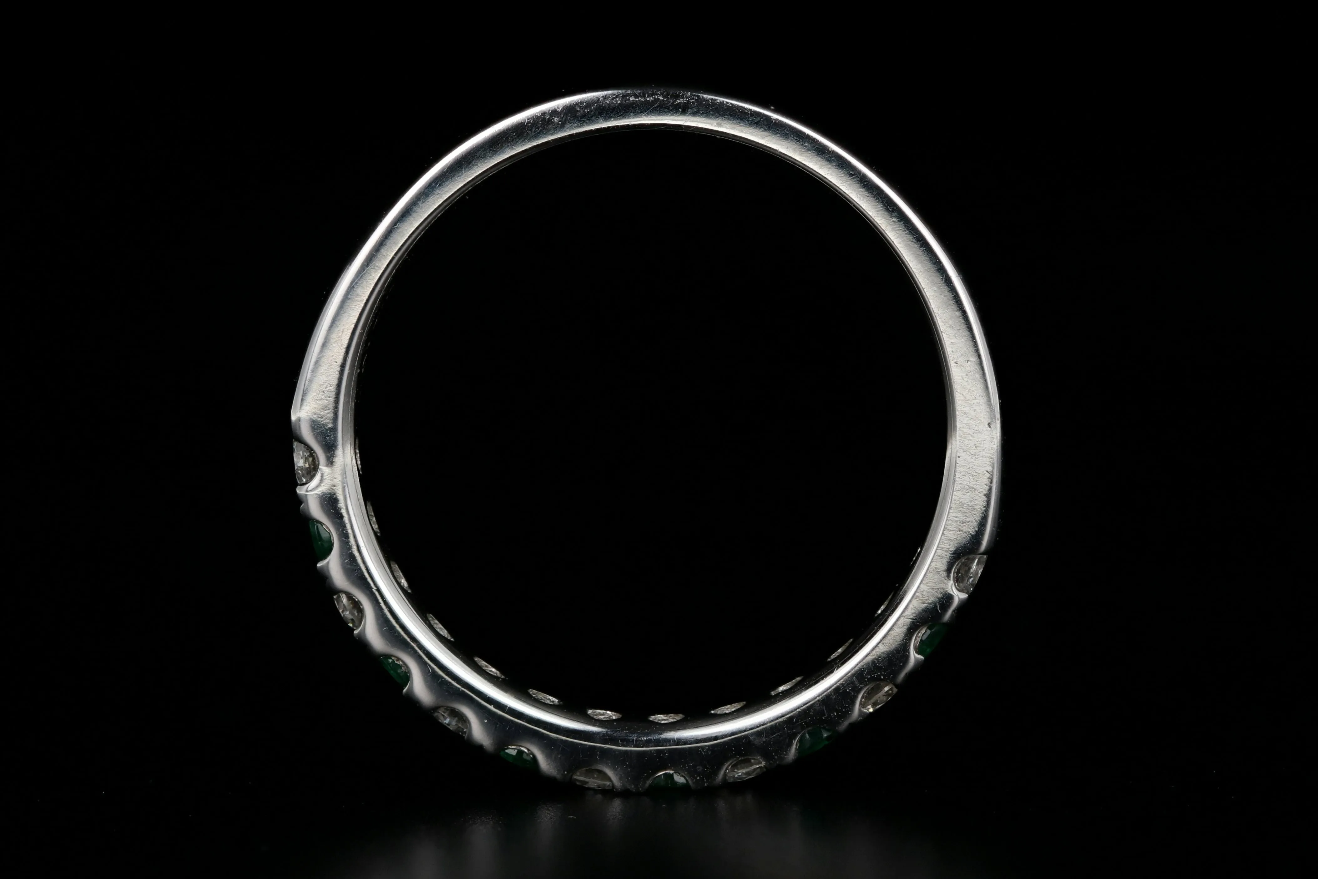 Modern 14K White Gold Diamond and Emerald Half Eternity Band