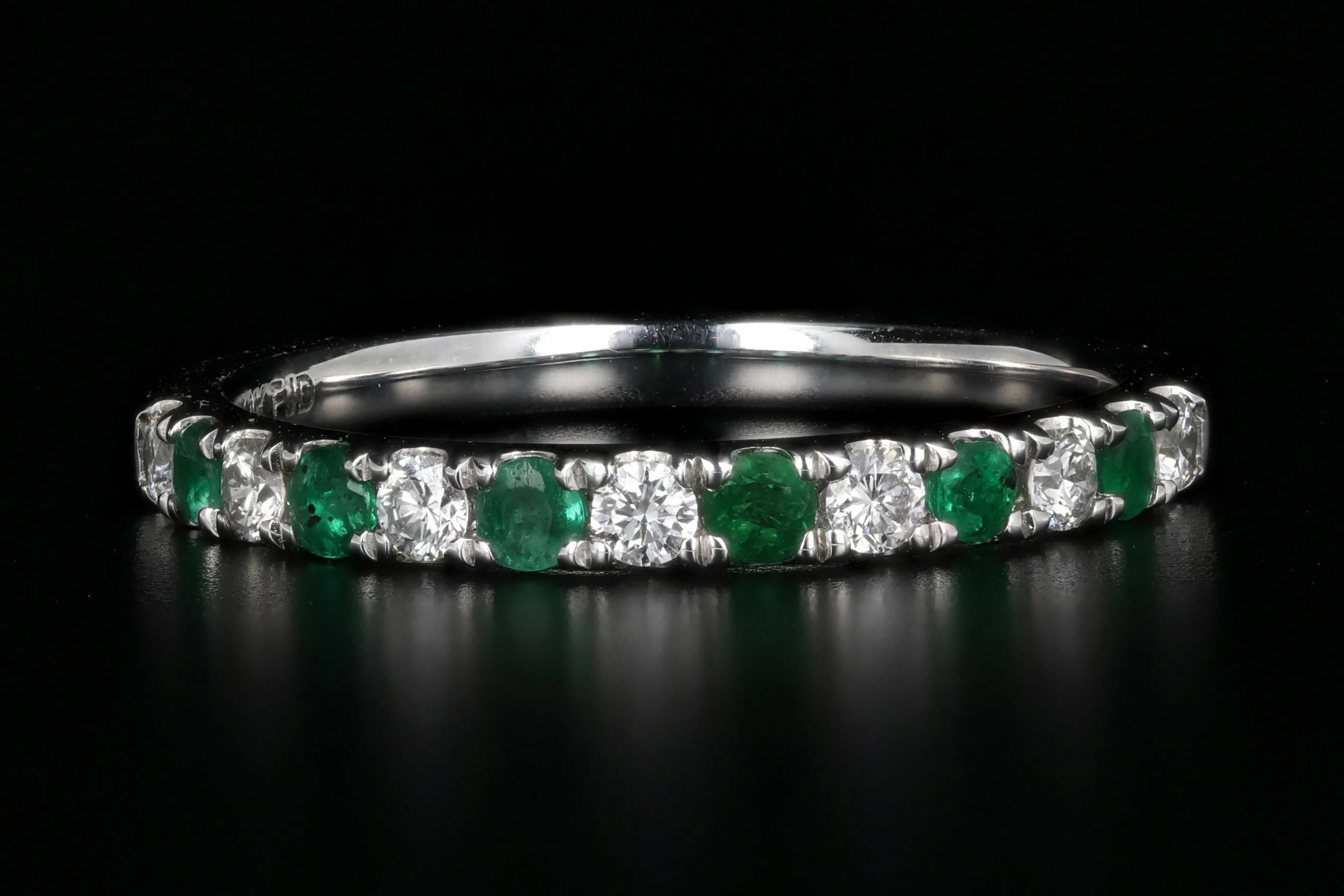 Modern 14K White Gold Diamond and Emerald Half Eternity Band