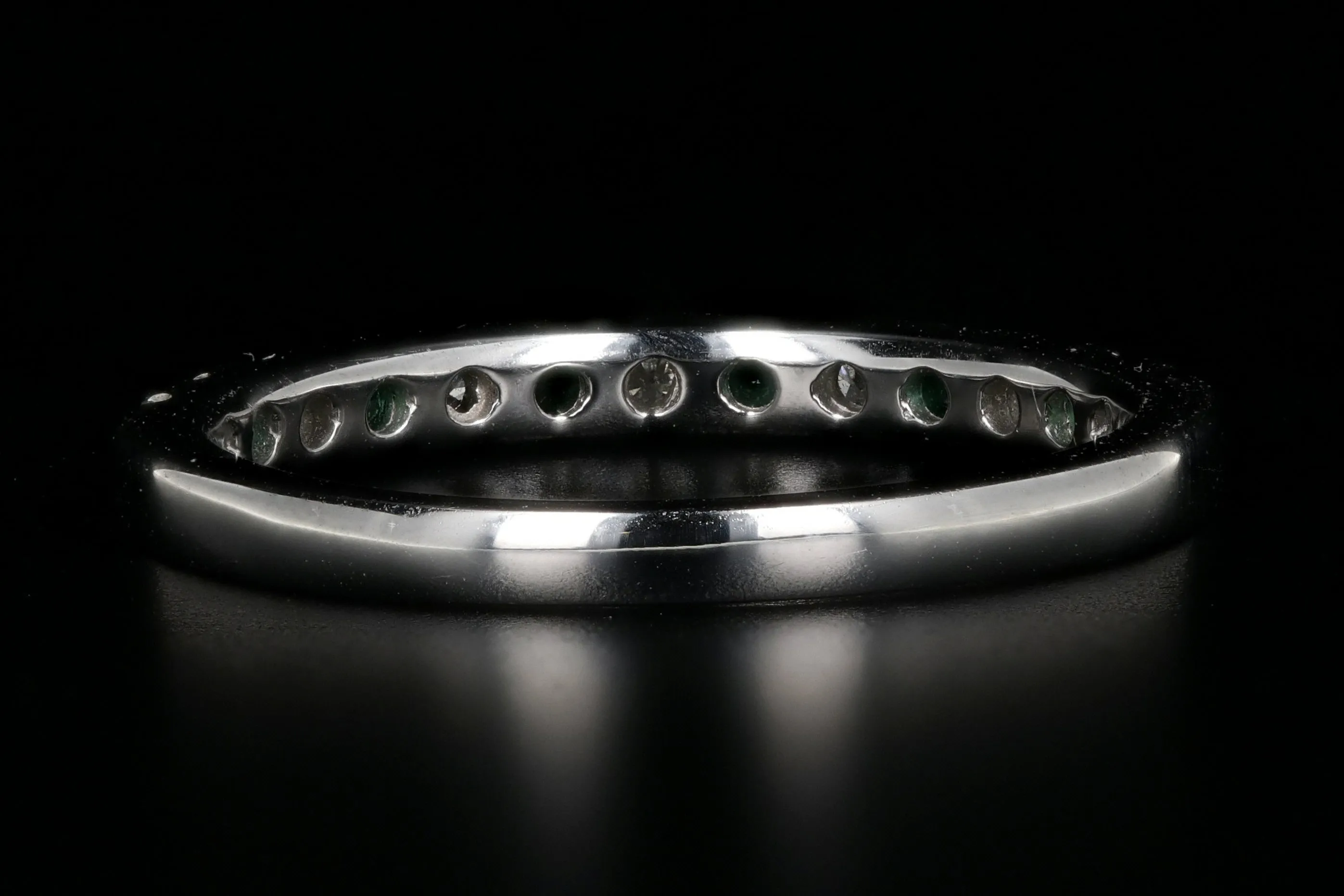 Modern 14K White Gold Diamond and Emerald Half Eternity Band