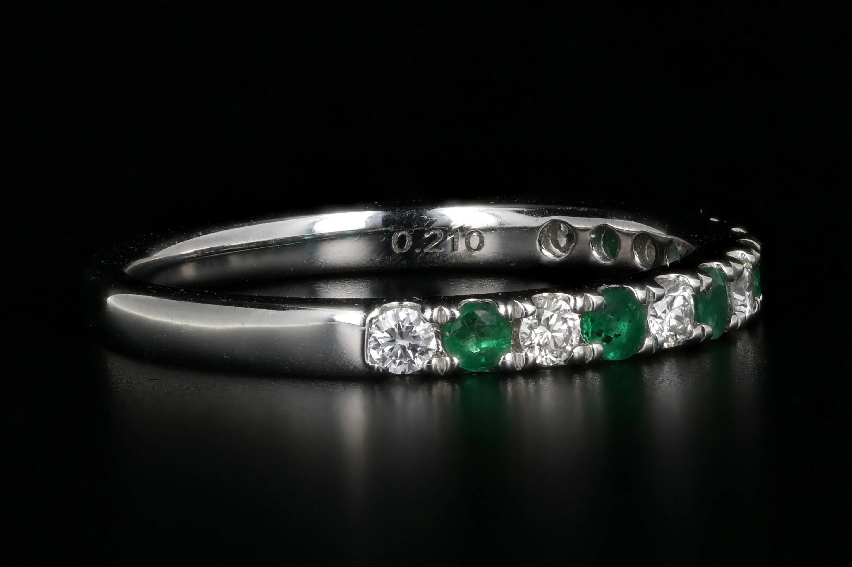 Modern 14K White Gold Diamond and Emerald Half Eternity Band