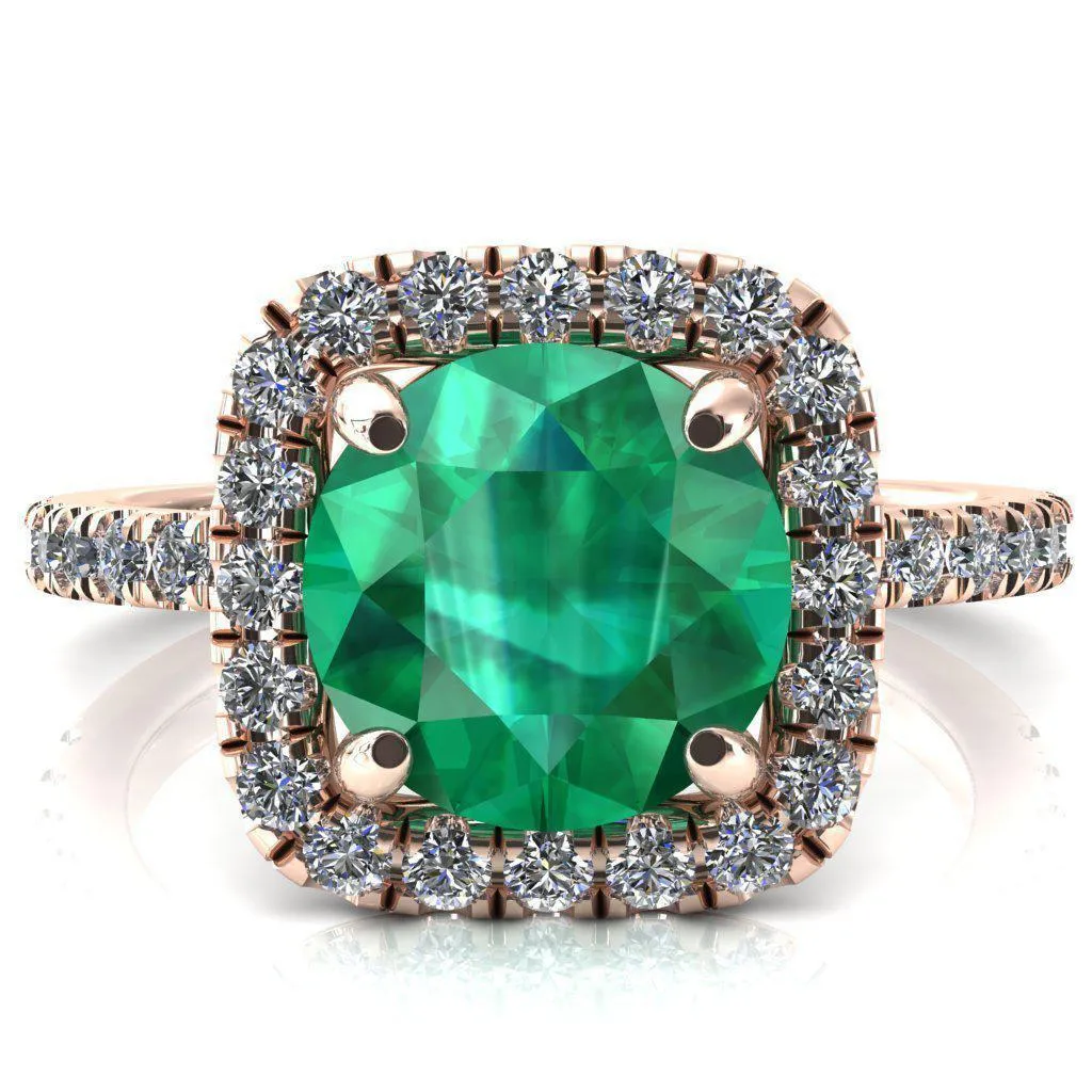 Molly Round Emerald Halo 4 Prong 3/4 Diamond Eternity Engagement Ring