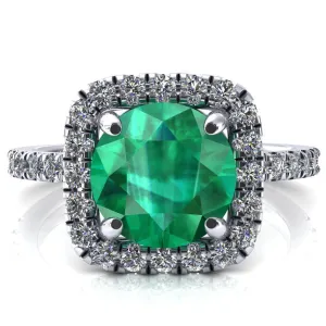 Molly Round Emerald Halo 4 Prong 3/4 Diamond Eternity Engagement Ring