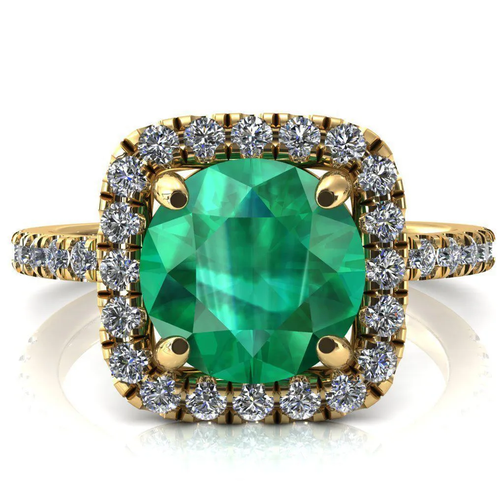 Molly Round Emerald Halo 4 Prong 3/4 Diamond Eternity Engagement Ring